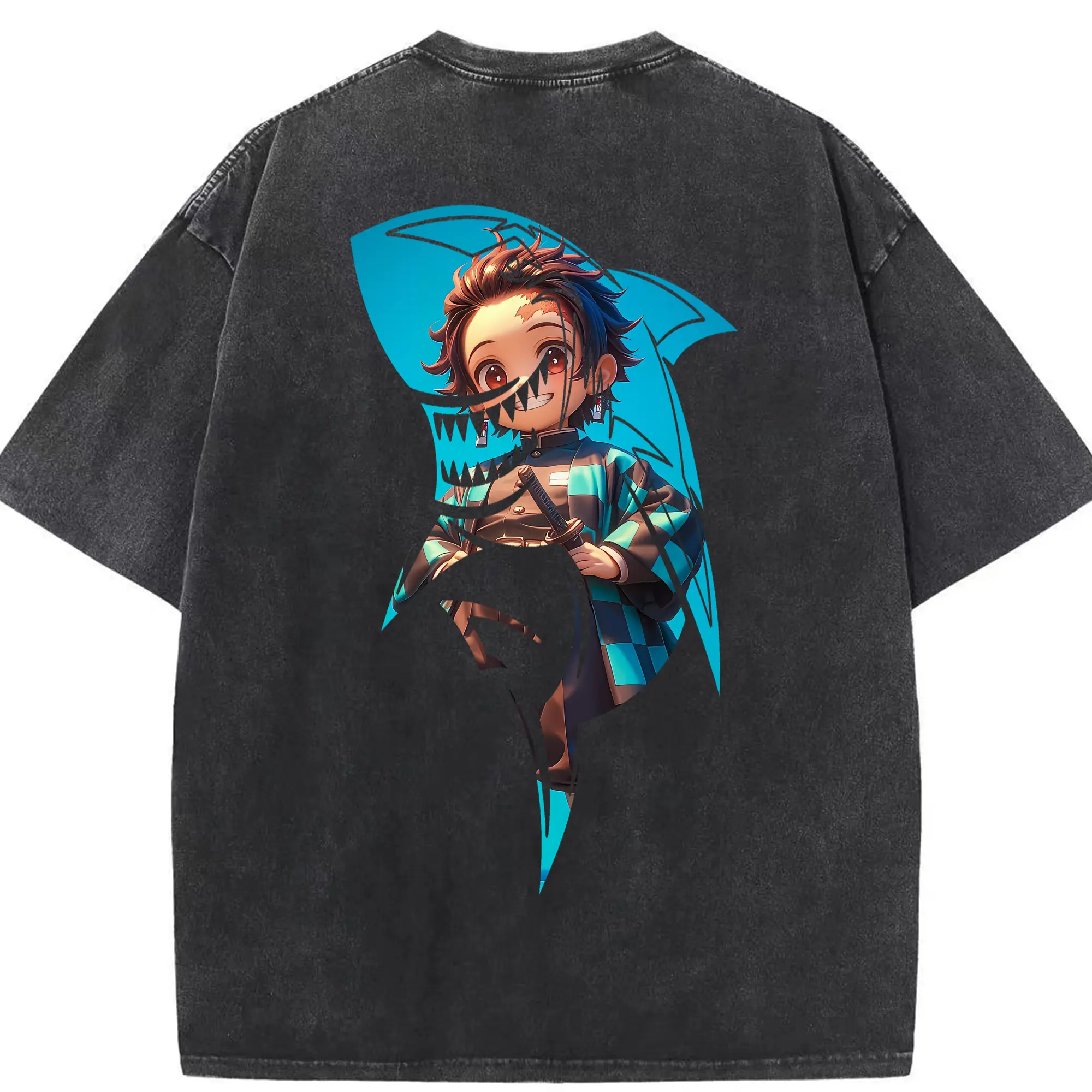 鬼滅の刃 グッズ,竈門 炭治郎 - 綿100％ ヴィンテージ風 半袖Tシャツ ・ 背面プリント ・ 柔らか肌触り ・ 通気性 快適 ・ スポーツ カジュアル 外出用