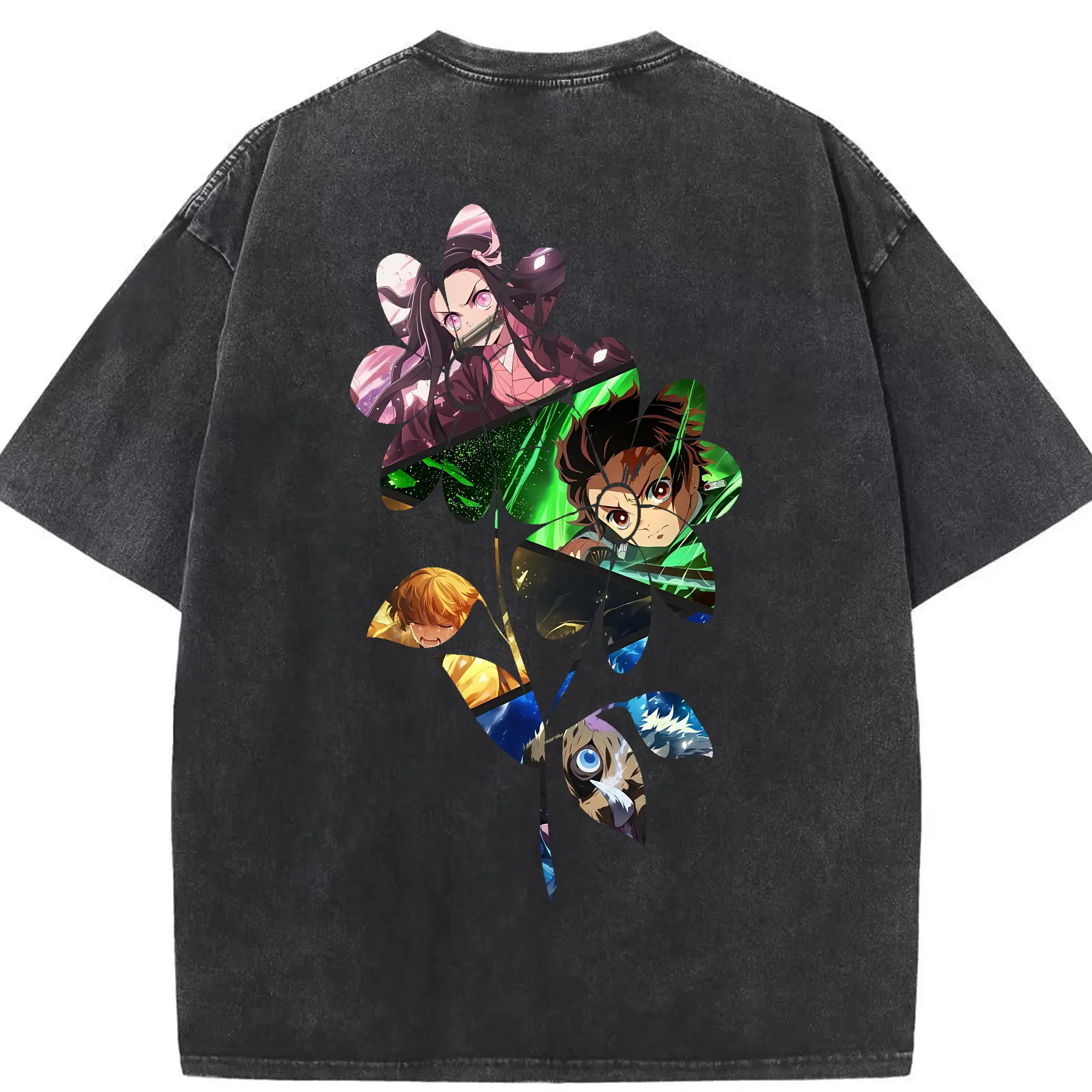 鬼滅の刃 グッズ,竈門 炭治郎 - 綿100％ ヴィンテージ風 半袖Tシャツ ・ 背面プリント ・ 柔らか肌触り ・ 通気性 快適 ・ スポーツ カジュアル 外出用