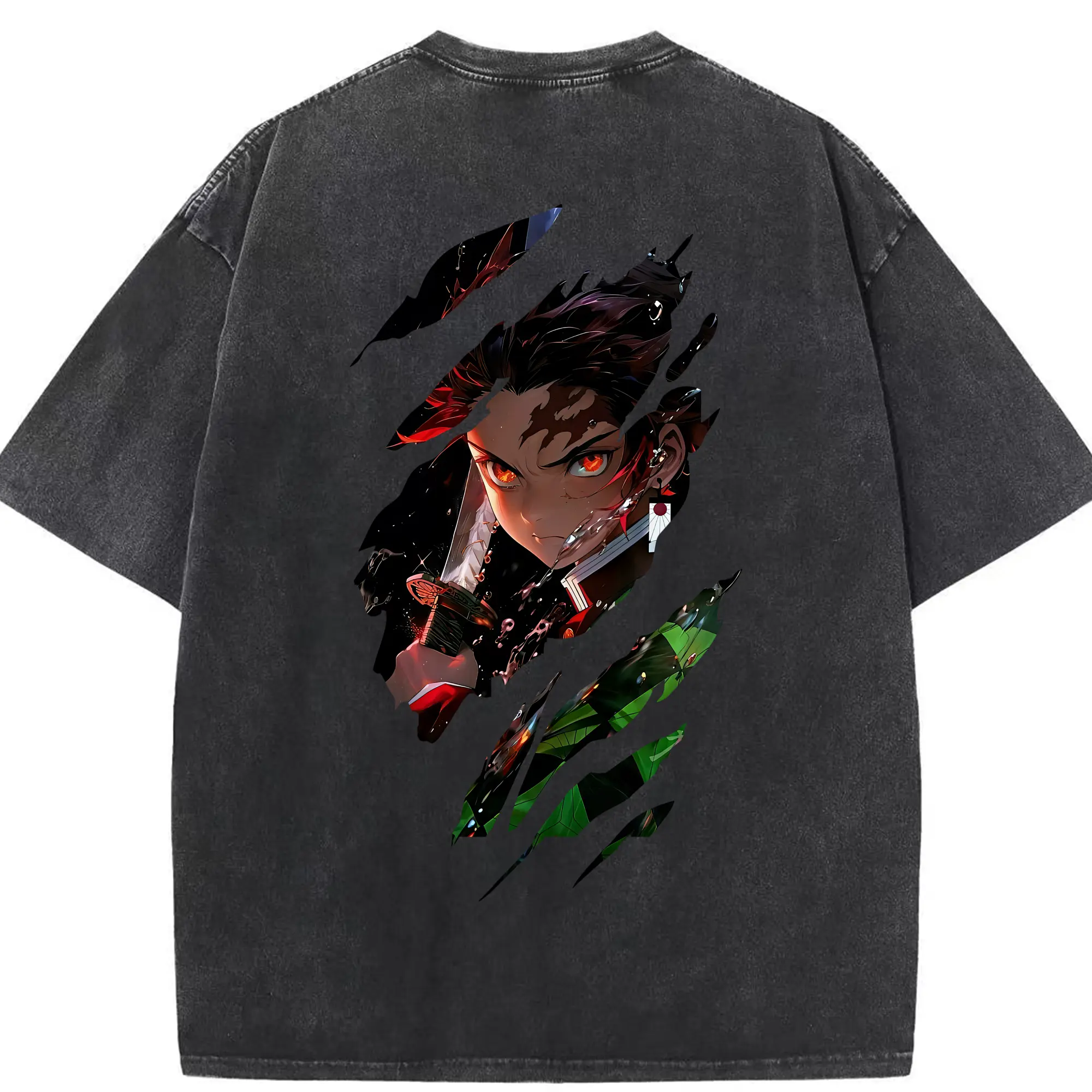 鬼滅の刃 グッズ,竈門 炭治郎 - 綿100％ ヴィンテージ風 半袖Tシャツ ・ 背面プリント ・ 柔らか肌触り ・ 通気性 快適 ・ スポーツ カジュアル 外出用