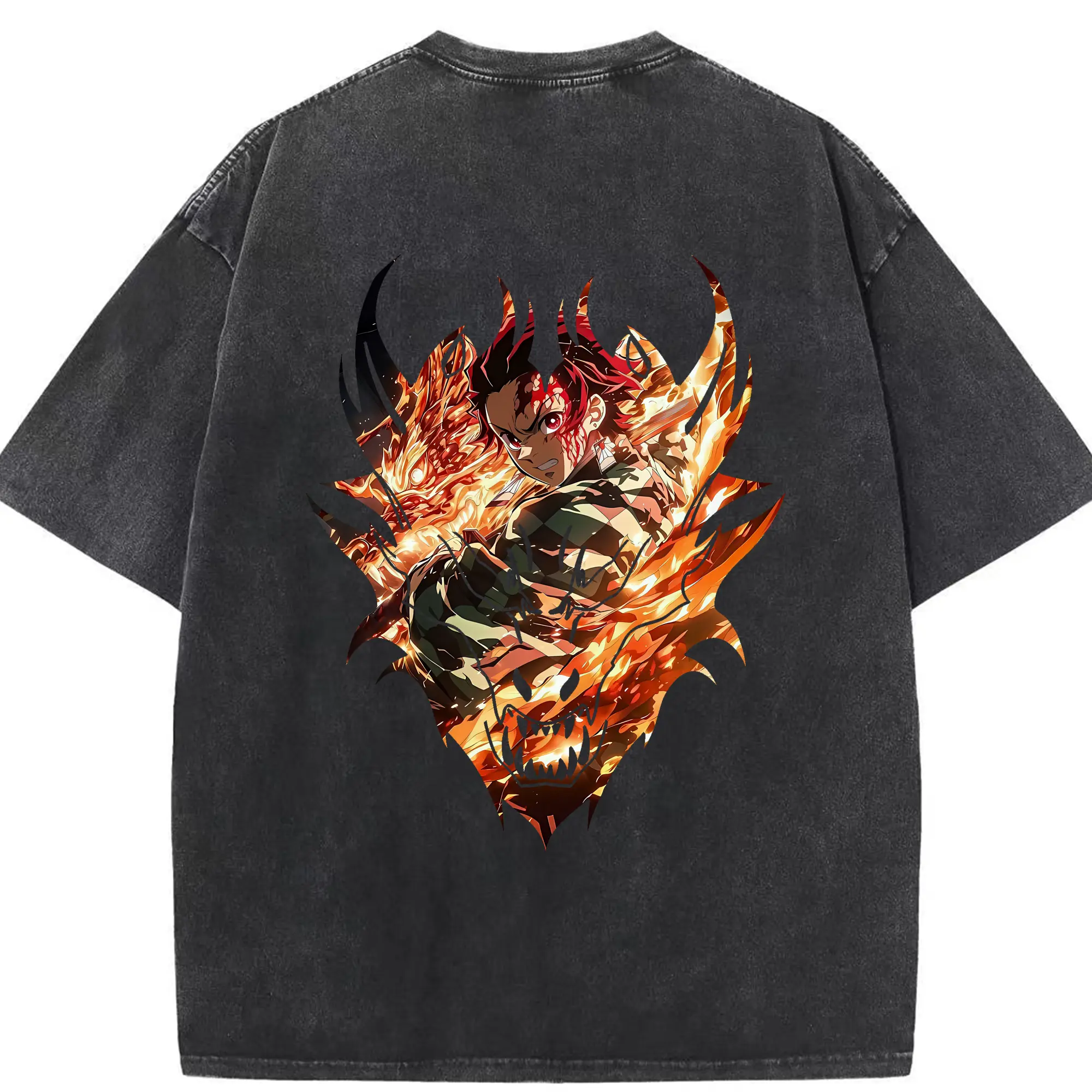 鬼滅の刃 グッズ,竈門 炭治郎 - 綿100％ ヴィンテージ風 半袖Tシャツ ・ 背面プリント ・ 柔らか肌触り ・ 通気性 快適 ・ スポーツ カジュアル 外出用