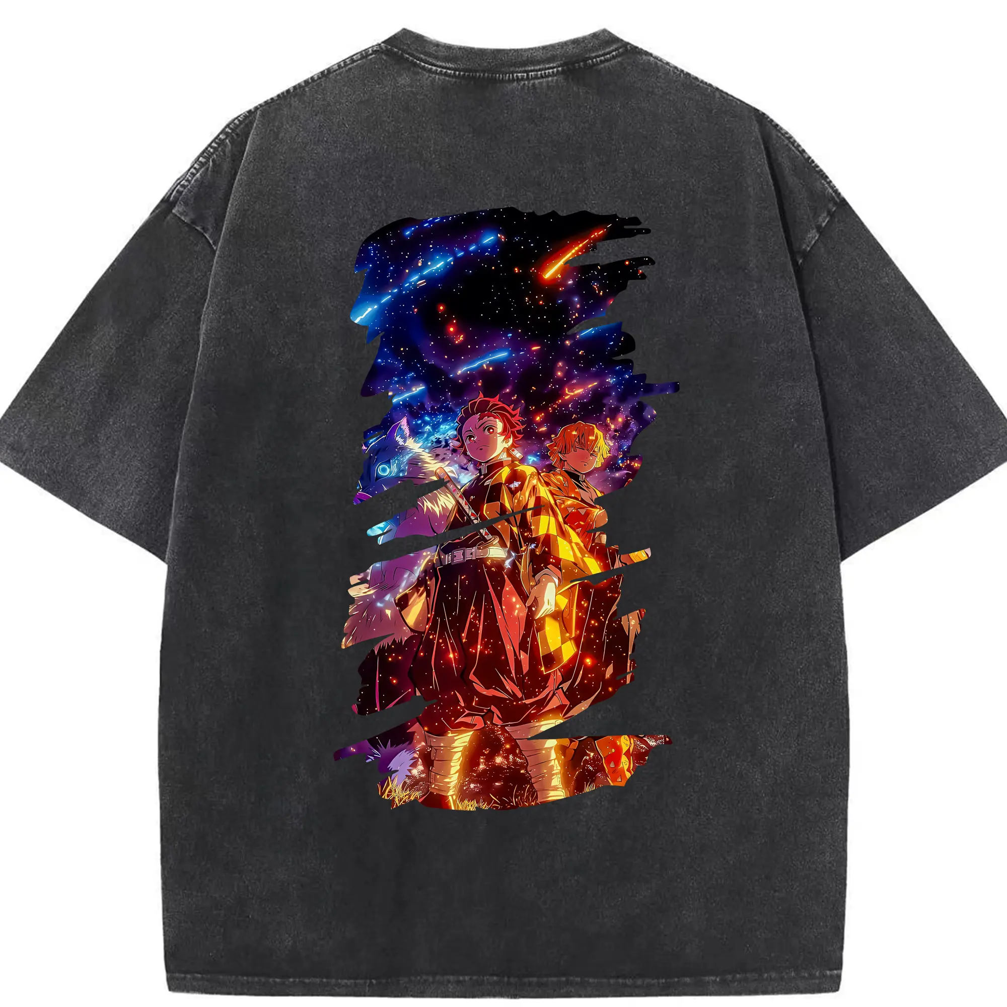 鬼滅の刃 グッズ,竈門 炭治郎 - 綿100％ ヴィンテージ風 半袖Tシャツ ・ 背面プリント ・ 柔らか肌触り ・ 通気性 快適 ・ スポーツ カジュアル 外出用