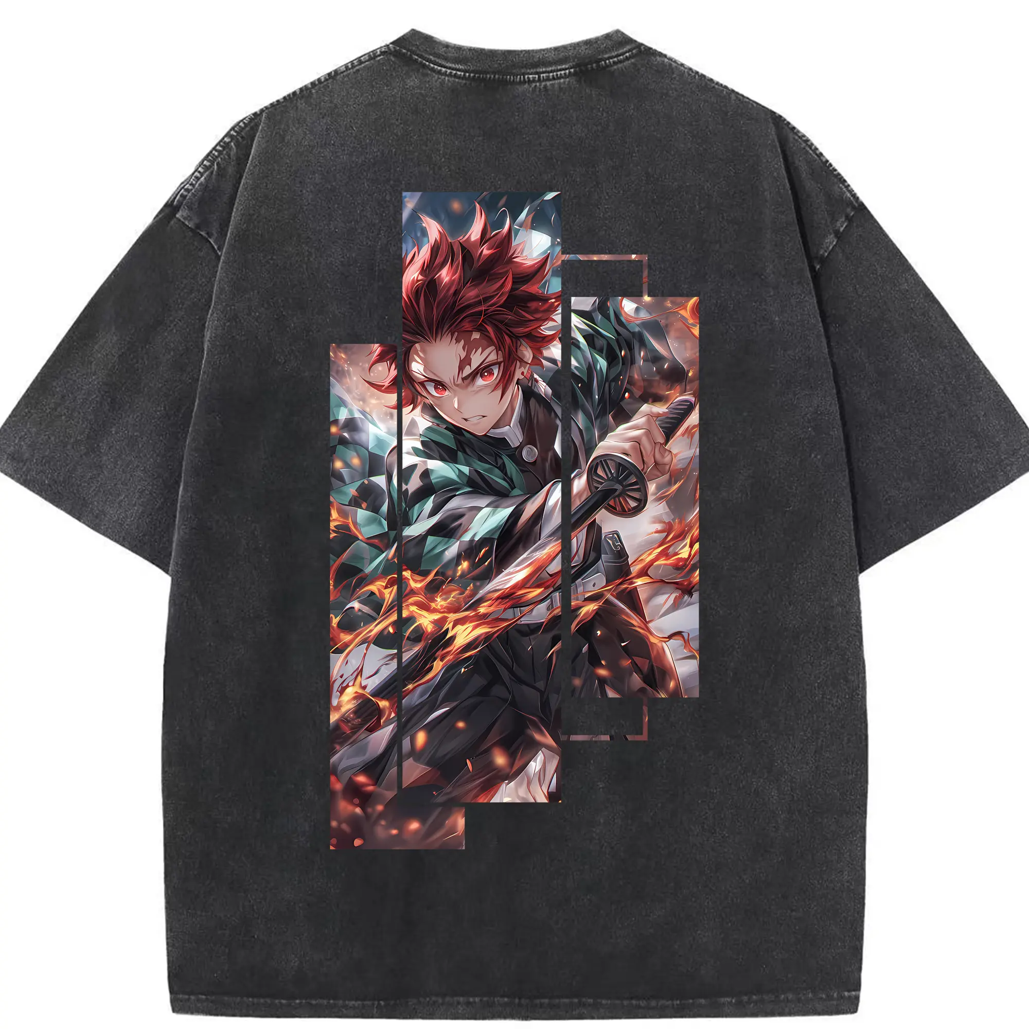 鬼滅の刃 グッズ,竈門 炭治郎 - 綿100％ ヴィンテージ風 半袖Tシャツ ・ 背面プリント ・ 柔らか肌触り ・ 通気性 快適 ・ スポーツ カジュアル 外出用