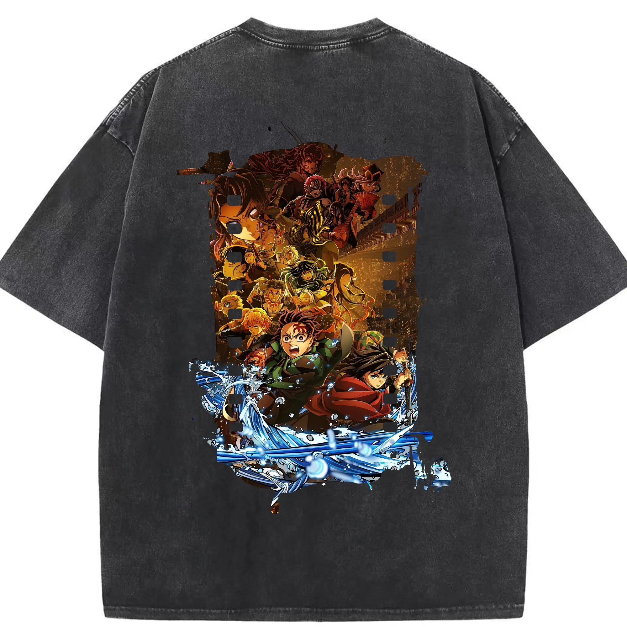 鬼滅の刃 グッズ,竈門 炭治郎 - 綿100％ ヴィンテージ風 半袖Tシャツ ・ 背面プリント ・ 柔らか肌触り ・ 通気性 快適 ・ スポーツ カジュアル 外出用