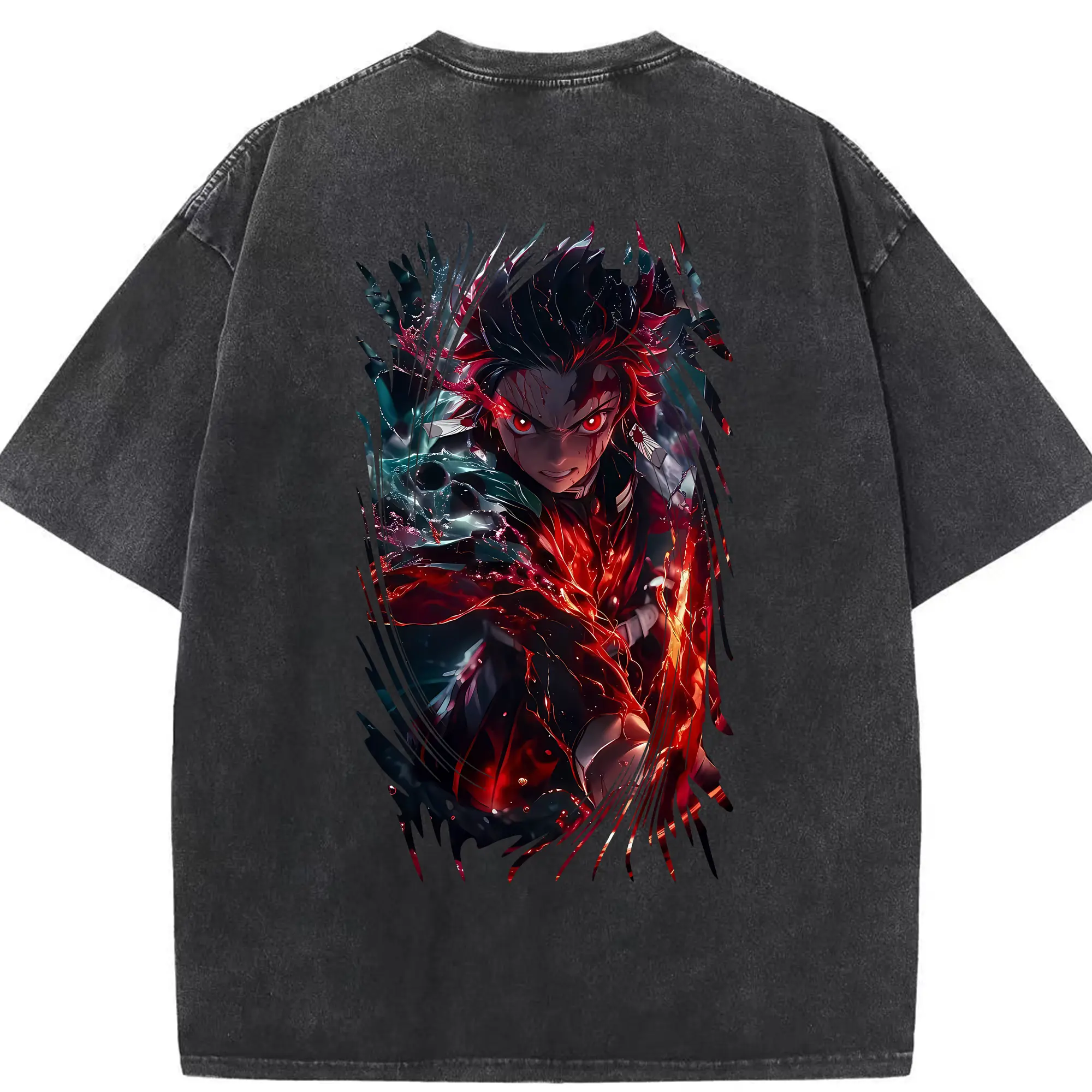 鬼滅の刃 グッズ,竈門 炭治郎 - 綿100％ ヴィンテージ風 半袖Tシャツ ・ 背面プリント ・ 柔らか肌触り ・ 通気性 快適 ・ スポーツ カジュアル 外出用