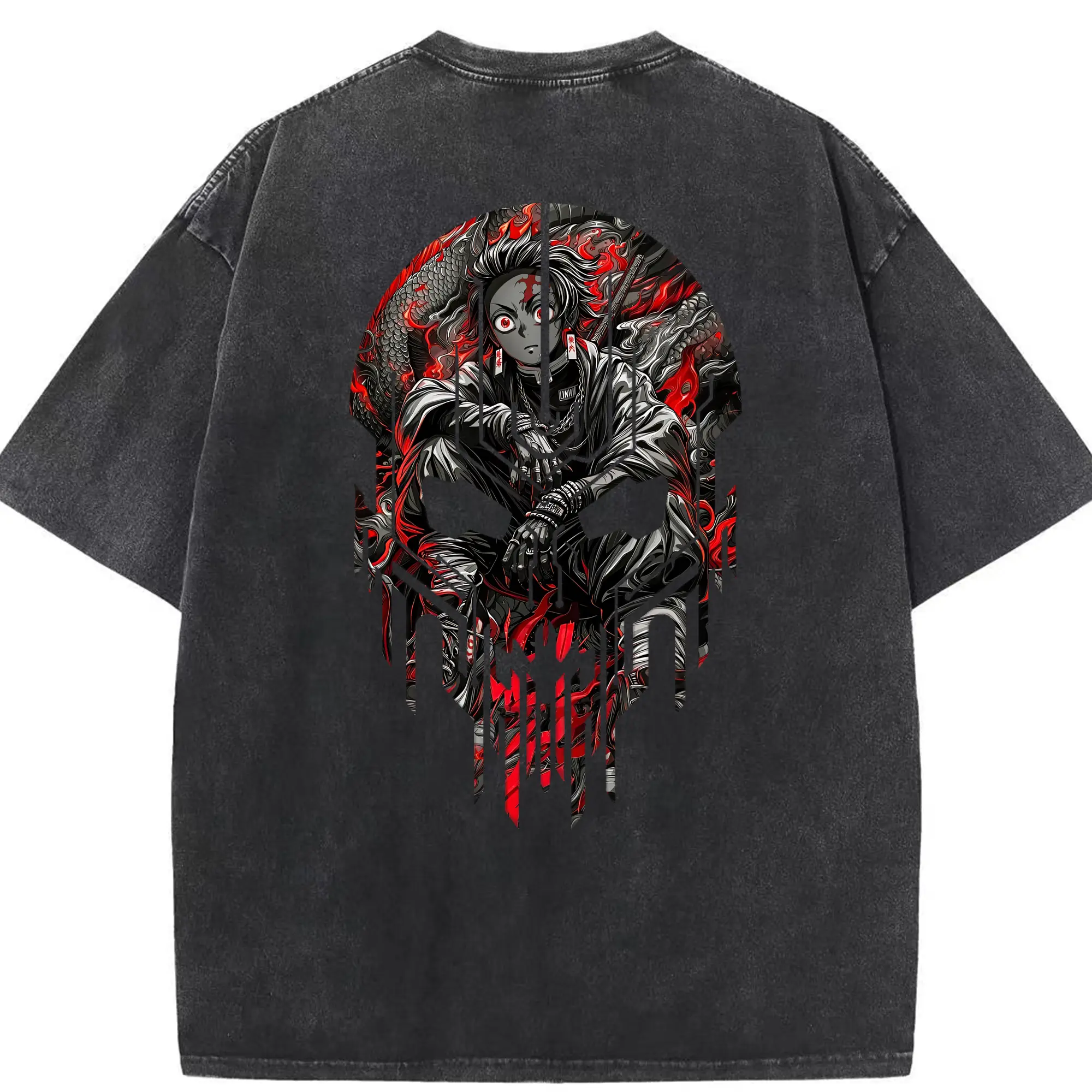 鬼滅の刃 グッズ,竈門 炭治郎 - 綿100％ ヴィンテージ風 半袖Tシャツ ・ 背面プリント ・ 柔らか肌触り ・ 通気性 快適 ・ スポーツ カジュアル 外出用