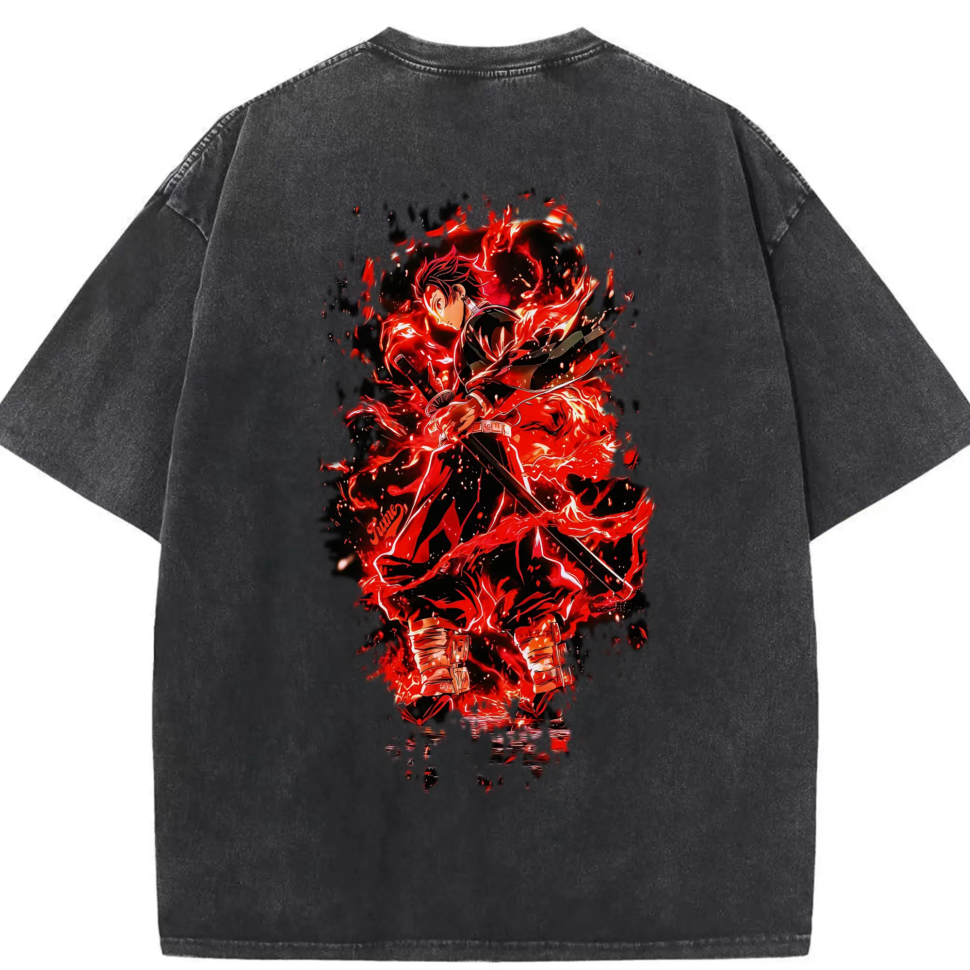 鬼滅の刃 グッズ,竈門 炭治郎 - 綿100％ ヴィンテージ風 半袖Tシャツ ・ 背面プリント ・ 柔らか肌触り ・ 通気性 快適 ・ スポーツ カジュアル 外出用