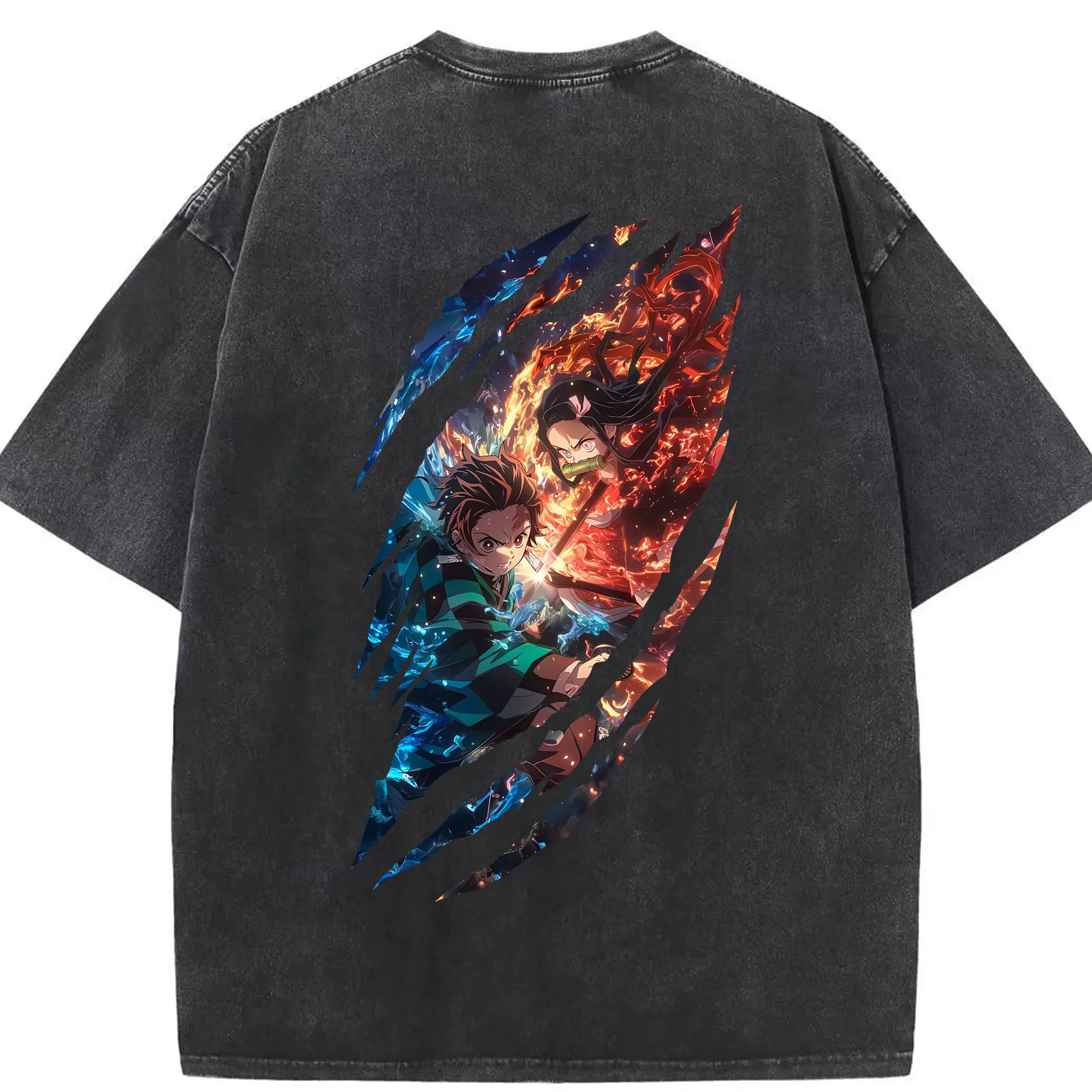 鬼滅の刃 グッズ,竈門 炭治郎 - 綿100％ ヴィンテージ風 半袖Tシャツ ・ 背面プリント ・ 柔らか肌触り ・ 通気性 快適 ・ スポーツ カジュアル 外出用