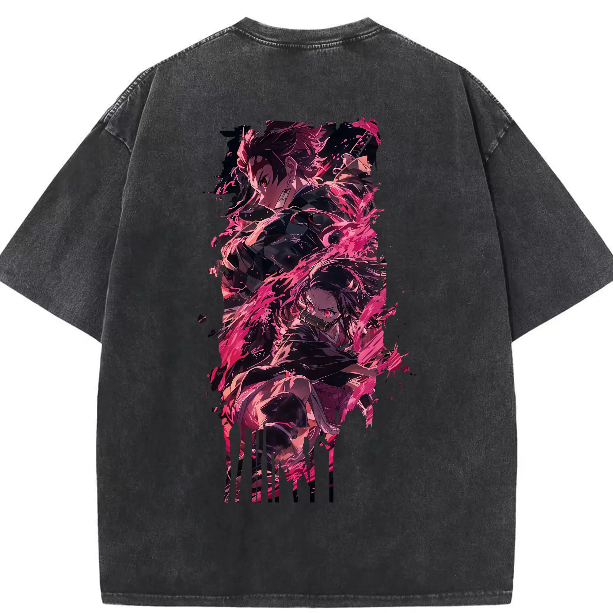 鬼滅の刃 グッズ,竈門 炭治郎 - 綿100％ ヴィンテージ風 半袖Tシャツ ・ 背面プリント ・ 柔らか肌触り ・ 通気性 快適 ・ スポーツ カジュアル 外出用