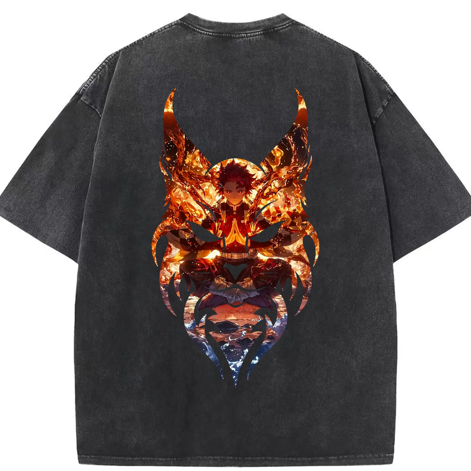 鬼滅の刃 グッズ,竈門 炭治郎 - 綿100％ ヴィンテージ風 半袖Tシャツ ・ 背面プリント ・ 柔らか肌触り ・ 通気性 快適 ・ スポーツ カジュアル 外出用