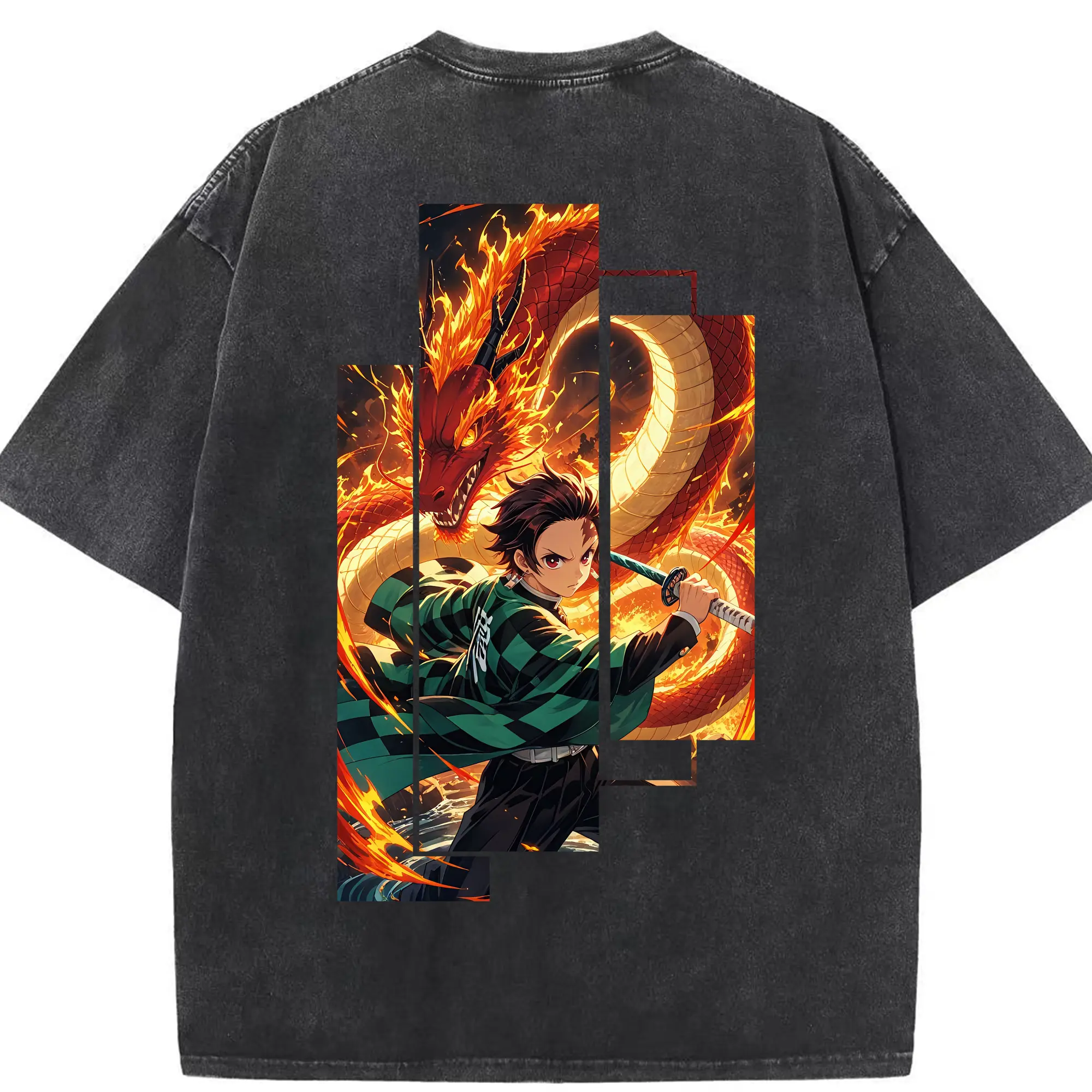 鬼滅の刃 グッズ,竈門 炭治郎 - 綿100％ ヴィンテージ風 半袖Tシャツ ・ 背面プリント ・ 柔らか肌触り ・ 通気性 快適 ・ スポーツ カジュアル 外出用