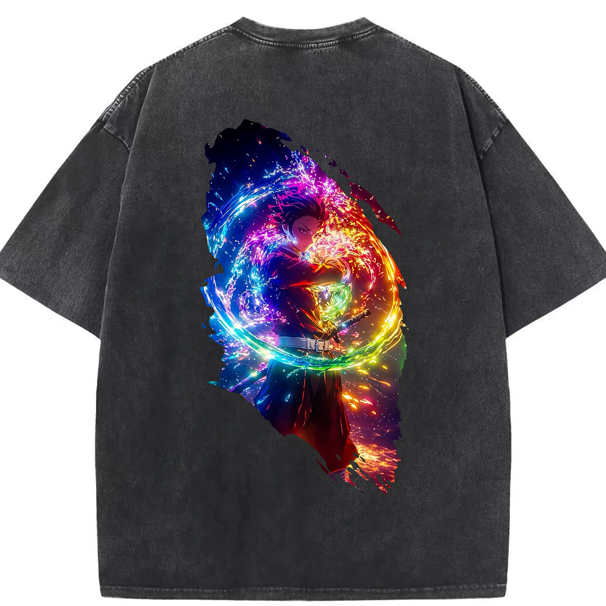 鬼滅の刃 グッズ,竈門 炭治郎 - 綿100％ ヴィンテージ風 半袖Tシャツ ・ 背面プリント ・ 柔らか肌触り ・ 通気性 快適 ・ スポーツ カジュアル 外出用