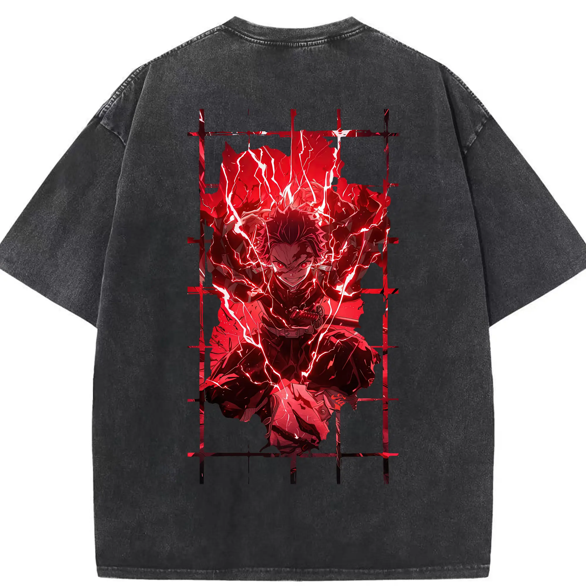 鬼滅の刃 グッズ,竈門 炭治郎 - 綿100％ ヴィンテージ風 半袖Tシャツ ・ 背面プリント ・ 柔らか肌触り ・ 通気性 快適 ・ スポーツ カジュアル 外出用