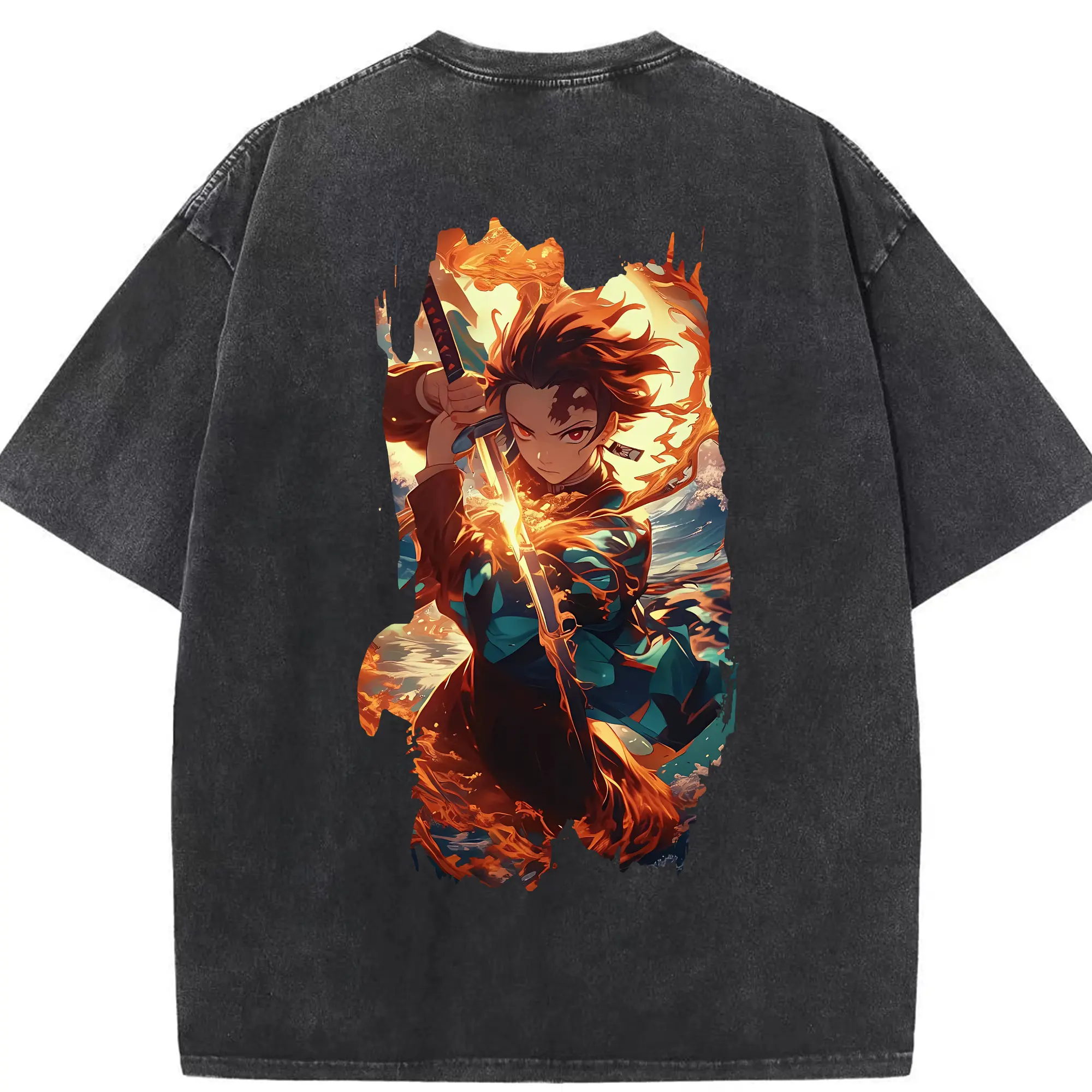 鬼滅の刃 グッズ,竈門 炭治郎 - 綿100％ ヴィンテージ風 半袖Tシャツ ・ 背面プリント ・ 柔らか肌触り ・ 通気性 快適 ・ スポーツ カジュアル 外出用