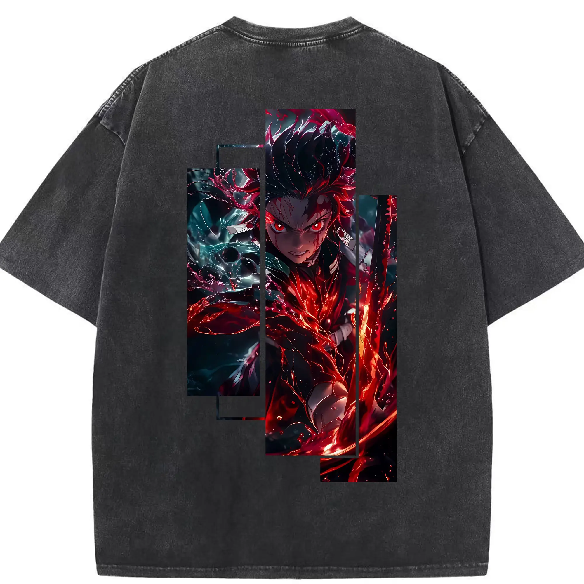 鬼滅の刃 グッズ,竈門 炭治郎 - 綿100％ ヴィンテージ風 半袖Tシャツ ・ 背面プリント ・ 柔らか肌触り ・ 通気性 快適 ・ スポーツ カジュアル 外出用