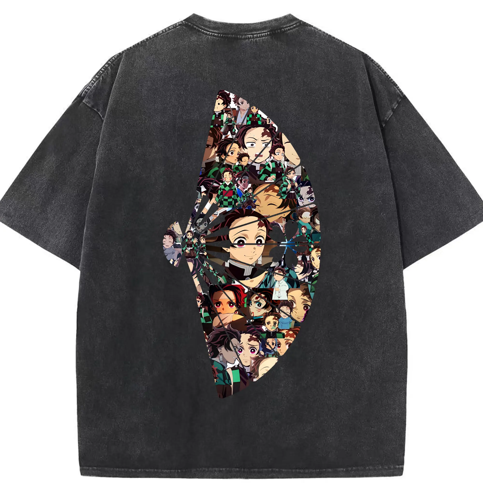 鬼滅の刃 グッズ,竈門 炭治郎 - 綿100％ ヴィンテージ風 半袖Tシャツ ・ 背面プリント ・ 柔らか肌触り ・ 通気性 快適 ・ スポーツ カジュアル 外出用