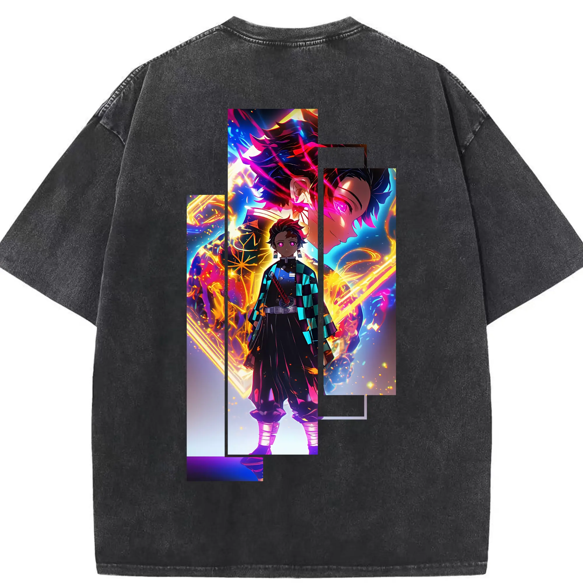 鬼滅の刃 グッズ,竈門 炭治郎 - 綿100％ ヴィンテージ風 半袖Tシャツ ・ 背面プリント ・ 柔らか肌触り ・ 通気性 快適 ・ スポーツ カジュアル 外出用