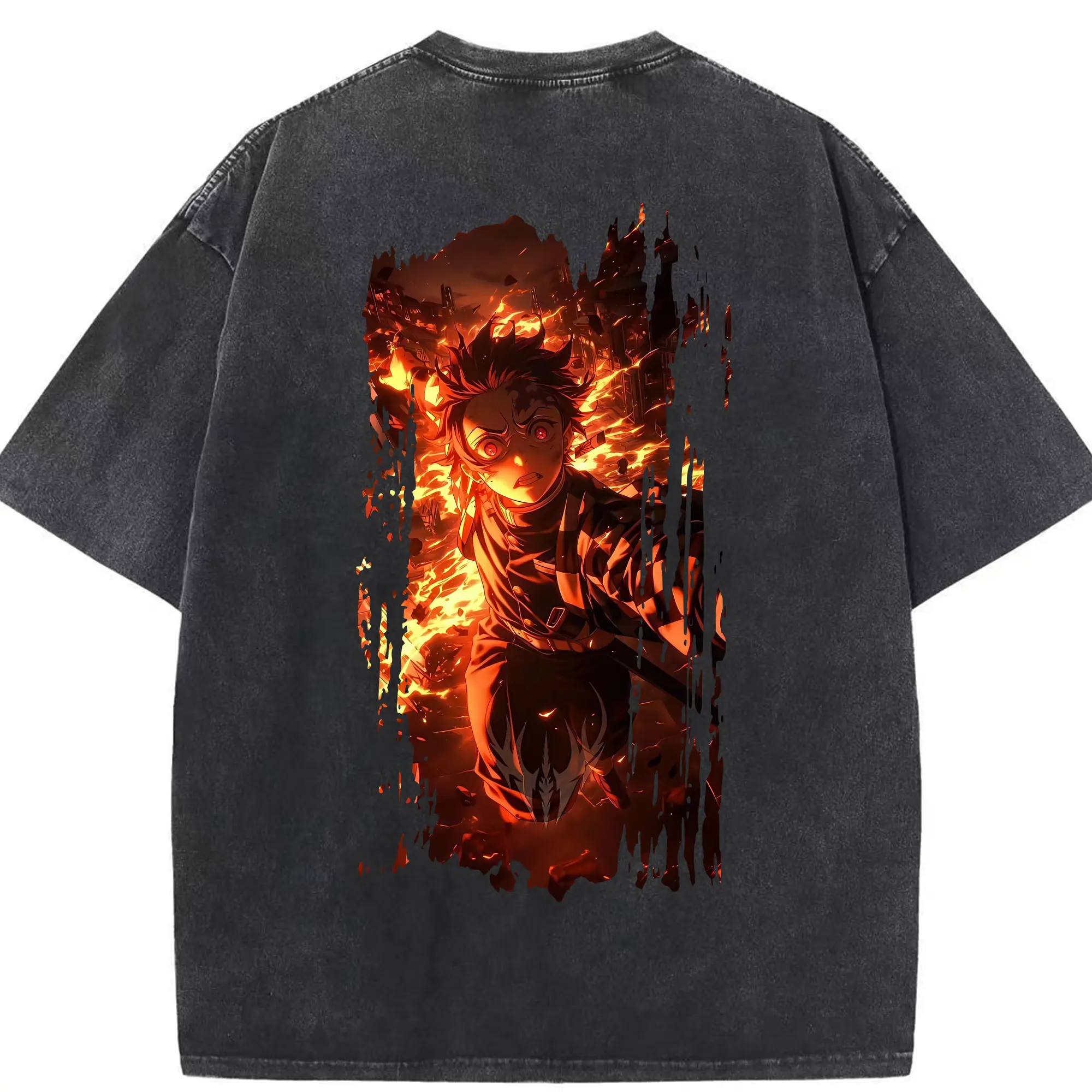 鬼滅の刃 グッズ,竈門 炭治郎 - 綿100％ ヴィンテージ風 半袖Tシャツ ・ 背面プリント ・ 柔らか肌触り ・ 通気性 快適 ・ スポーツ カジュアル 外出用