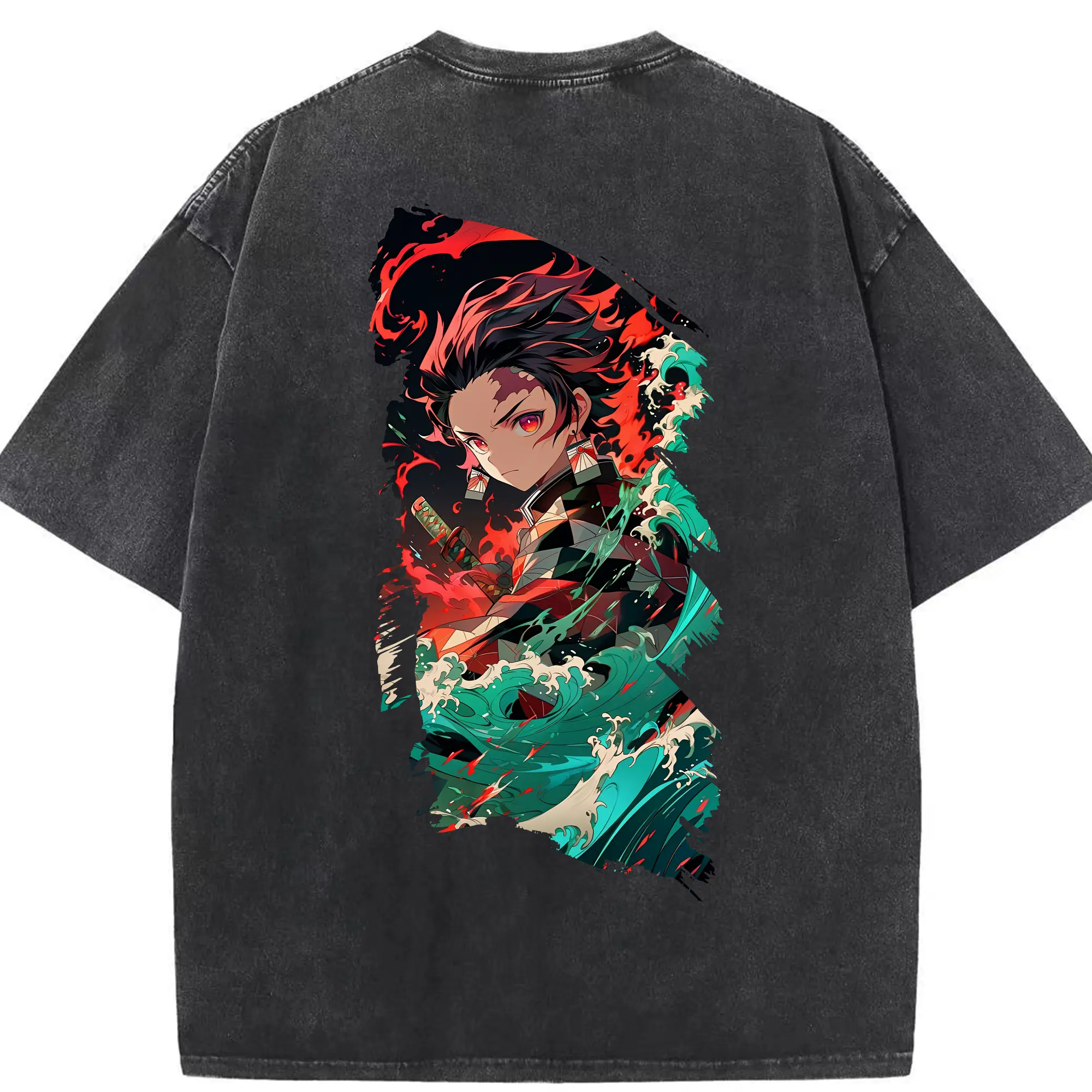 鬼滅の刃 グッズ,竈門 炭治郎 - 綿100％ ヴィンテージ風 半袖Tシャツ ・ 背面プリント ・ 柔らか肌触り ・ 通気性 快適 ・ スポーツ カジュアル 外出用