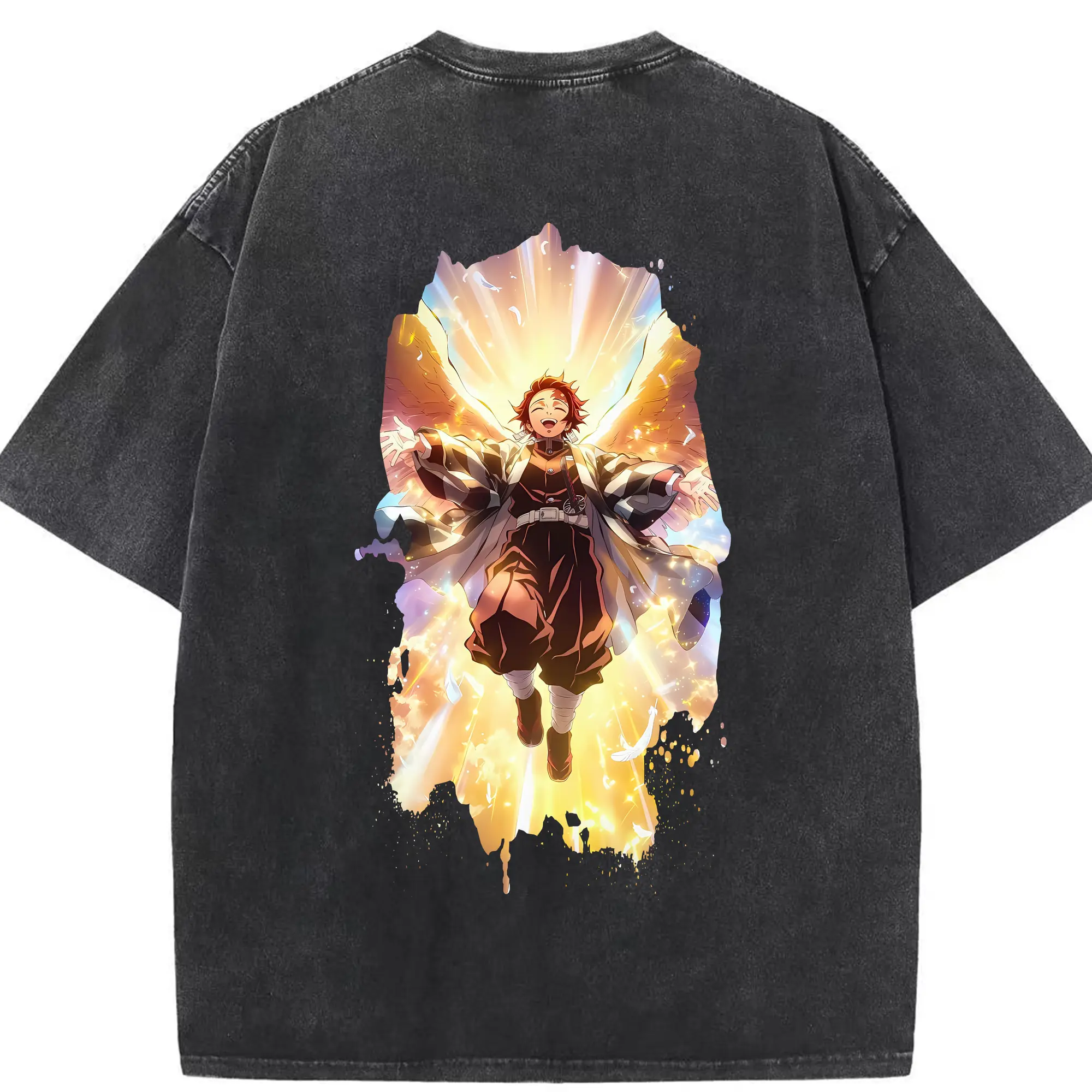 鬼滅の刃 グッズ,竈門 炭治郎 - 綿100％ ヴィンテージ風 半袖Tシャツ ・ 背面プリント ・ 柔らか肌触り ・ 通気性 快適 ・ スポーツ カジュアル 外出用