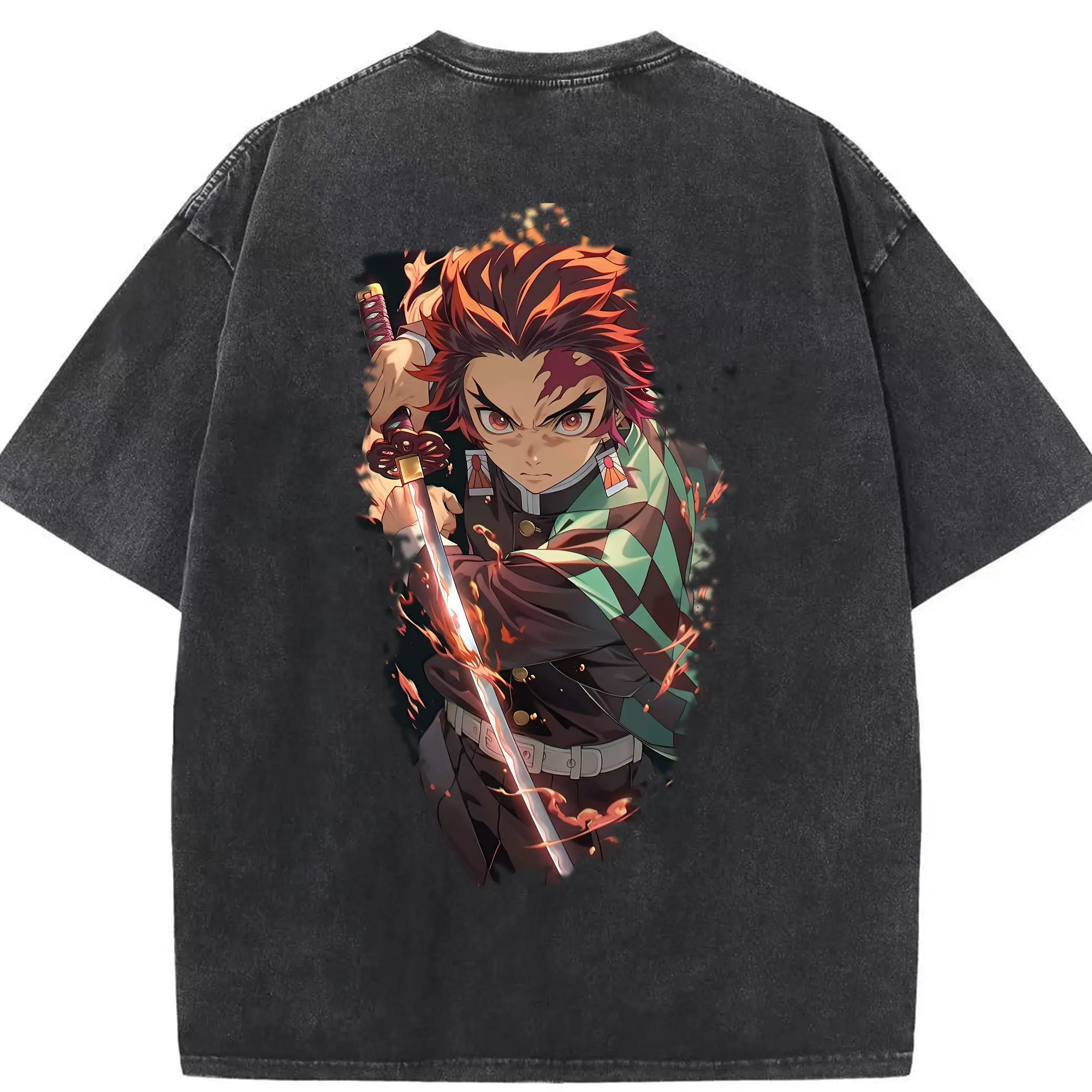 鬼滅の刃 グッズ,竈門 炭治郎 - 綿100％ ヴィンテージ風 半袖Tシャツ ・ 背面プリント ・ 柔らか肌触り ・ 通気性 快適 ・ スポーツ カジュアル 外出用