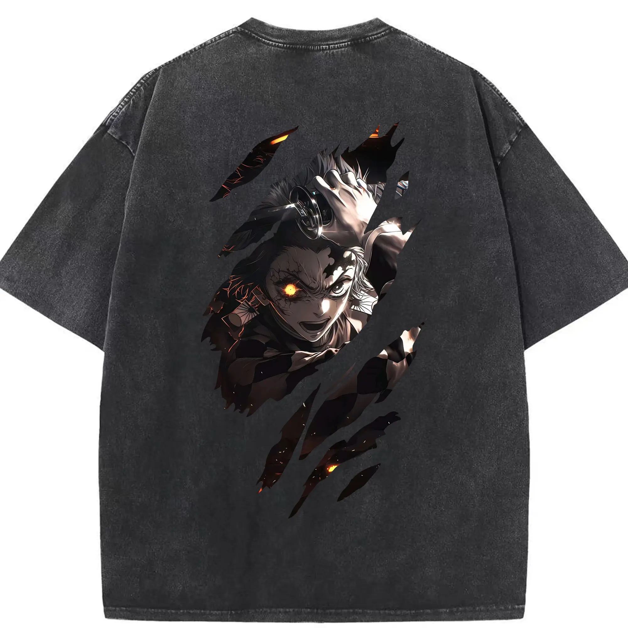 鬼滅の刃 グッズ,竈門 炭治郎 - 綿100％ ヴィンテージ風 半袖Tシャツ ・ 背面プリント ・ 柔らか肌触り ・ 通気性 快適 ・ スポーツ カジュアル 外出用