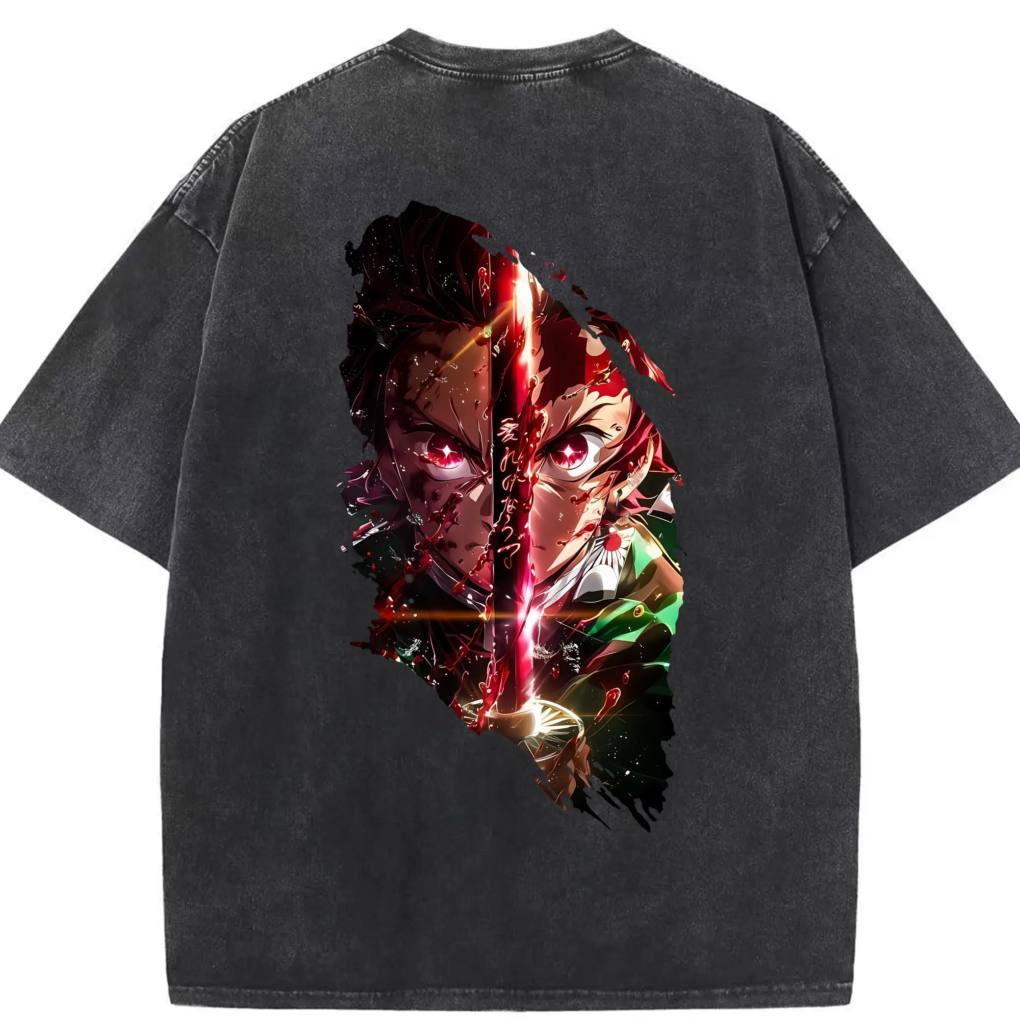 鬼滅の刃 グッズ,竈門 炭治郎 - 綿100％ ヴィンテージ風 半袖Tシャツ ・ 背面プリント ・ 柔らか肌触り ・ 通気性 快適 ・ スポーツ カジュアル 外出用