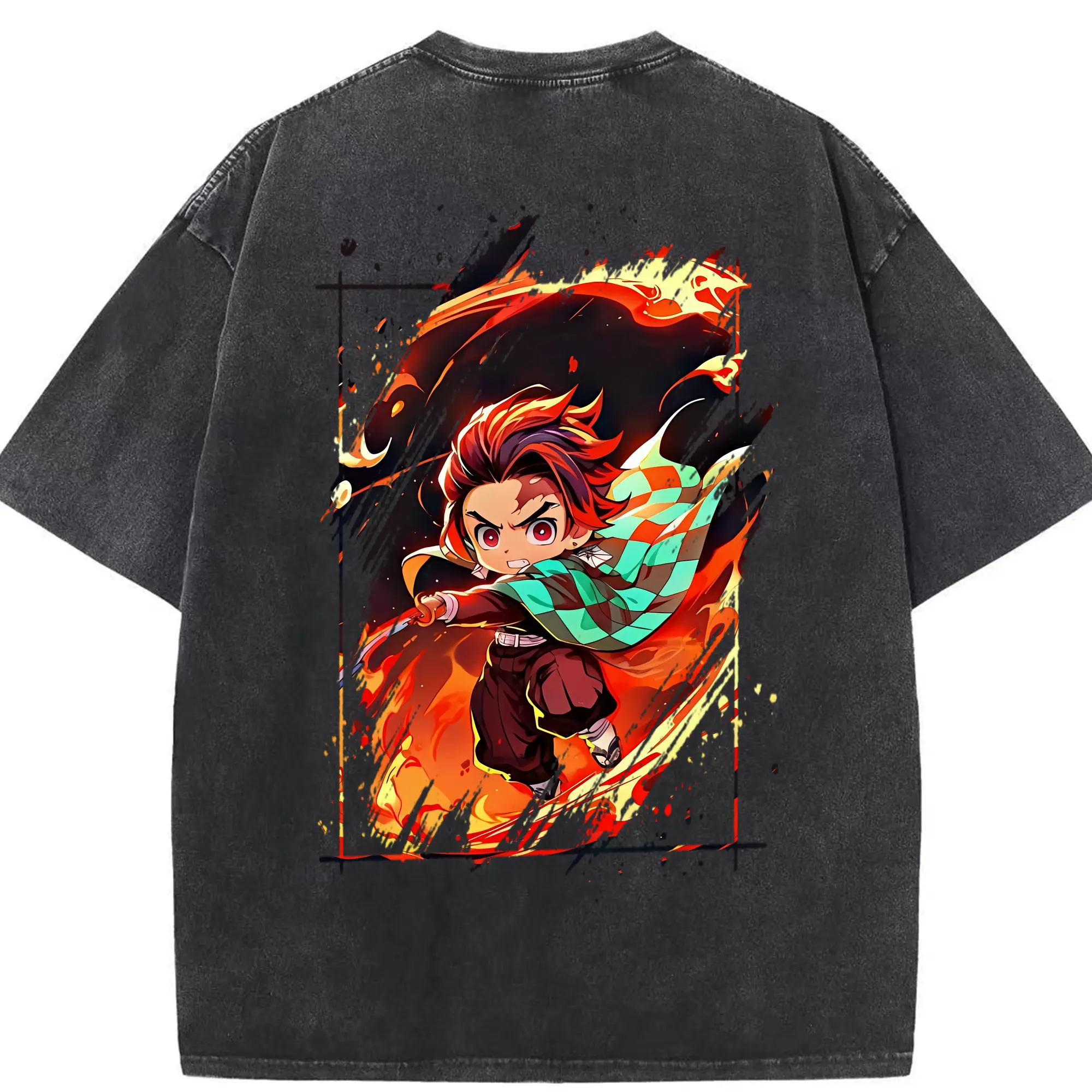 鬼滅の刃 グッズ,竈門 炭治郎 - 綿100％ ヴィンテージ風 半袖Tシャツ ・ 背面プリント ・ 柔らか肌触り ・ 通気性 快適 ・ スポーツ カジュアル 外出用