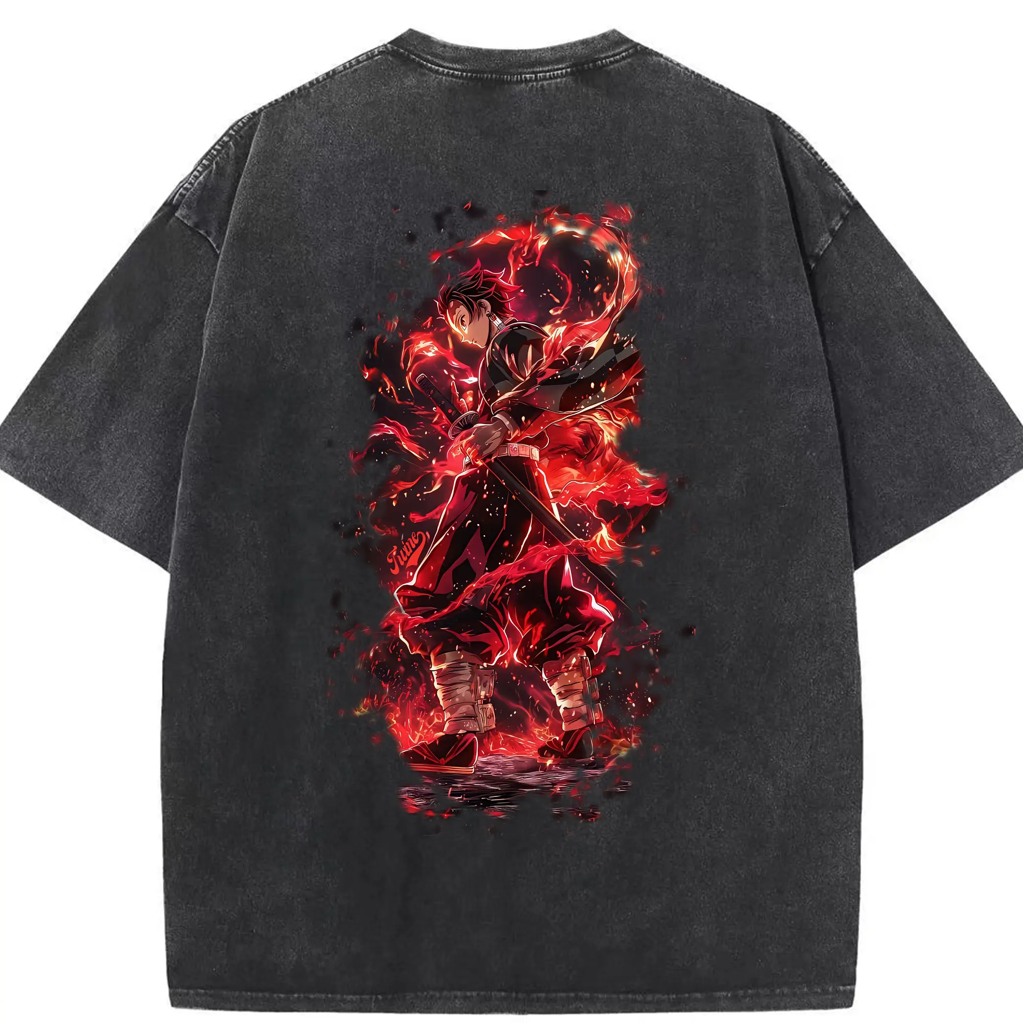 鬼滅の刃 グッズ,竈門 炭治郎 - 綿100％ ヴィンテージ風 半袖Tシャツ ・ 背面プリント ・ 柔らか肌触り ・ 通気性 快適 ・ スポーツ カジュアル 外出用