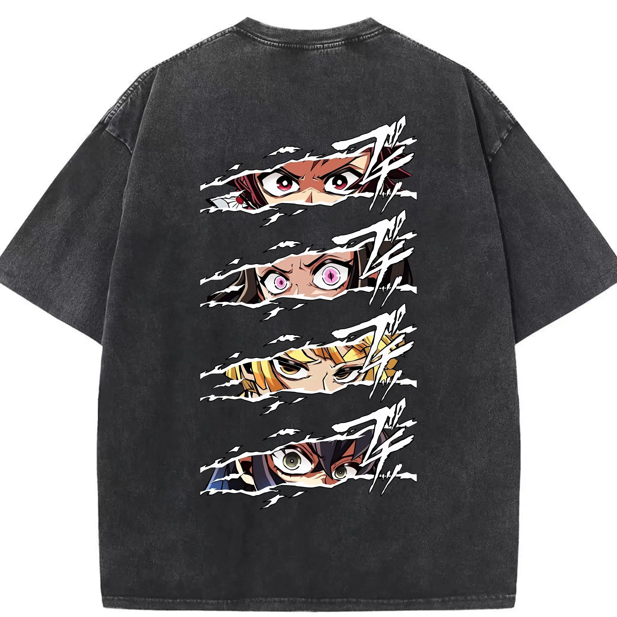 鬼滅の刃 グッズ,竈門 炭治郎 - 綿100％ ヴィンテージ風 半袖Tシャツ ・ 背面プリント ・ 柔らか肌触り ・ 通気性 快適 ・ スポーツ カジュアル 外出用