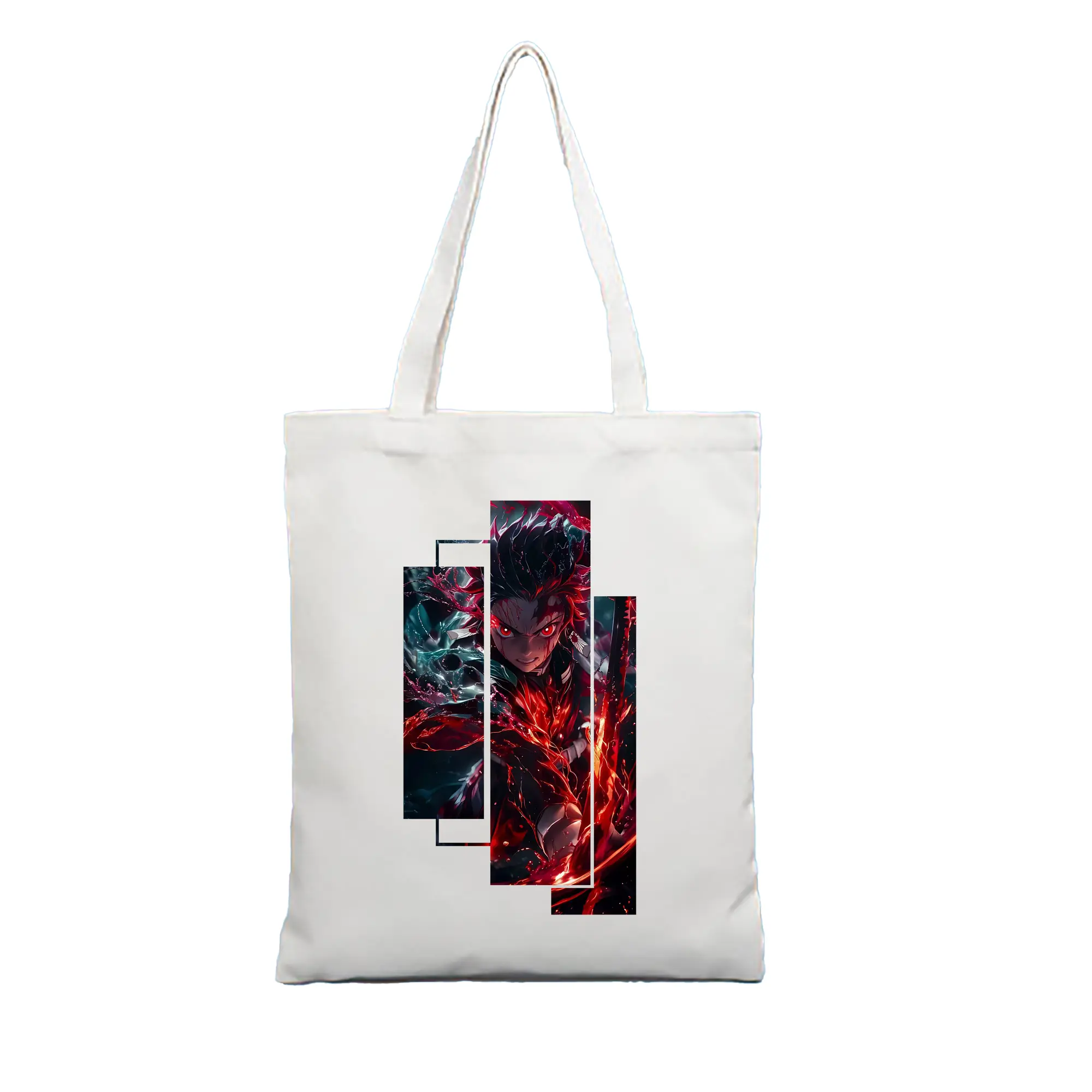 鬼滅の刃 グッズ,竈門 炭治郎 - 縦型キャンバス手提げバッグ（トートバッグ） ・ キャンバス素材 ・ ショッピング用 ・ 軽量 丈夫 お手入れ簡単