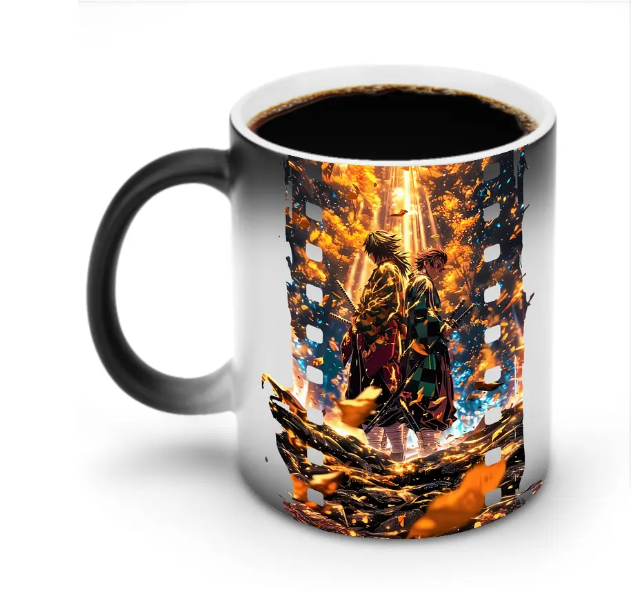 鬼滅の刃 グッズ,竈門 炭治郎 - 変色マグカップ ・ セラミック ・ 熱転写プリント ・ 耐久性 高品質 ・ ギフト・自宅用 コーヒー お茶