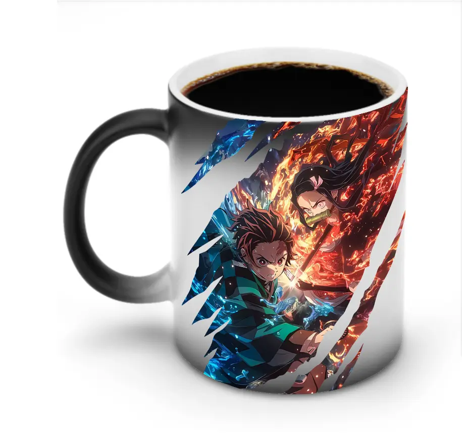 鬼滅の刃 グッズ,竈門 炭治郎 - 変色マグカップ ・ セラミック ・ 熱転写プリント ・ 耐久性 高品質 ・ ギフト・自宅用 コーヒー お茶