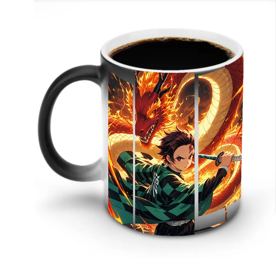 鬼滅の刃 グッズ,竈門 炭治郎 - 変色マグカップ ・ セラミック ・ 熱転写プリント ・ 耐久性 高品質 ・ ギフト・自宅用 コーヒー お茶