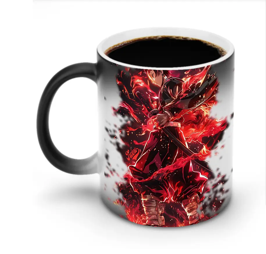鬼滅の刃 グッズ,竈門 炭治郎 - 変色マグカップ ・ セラミック ・ 熱転写プリント ・ 耐久性 高品質 ・ ギフト・自宅用 コーヒー お茶
