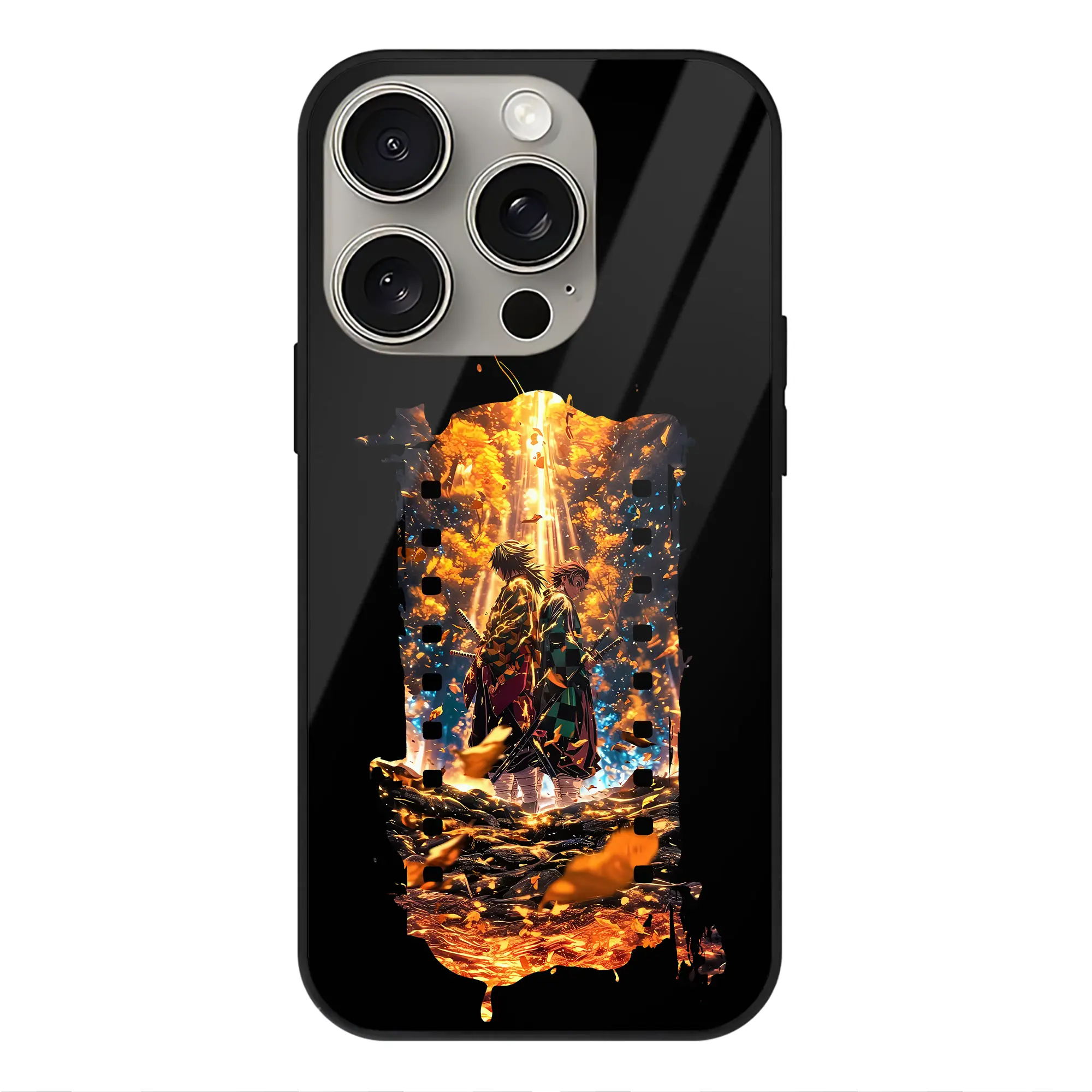 鬼滅の刃 グッズ,竈門 炭治郎 - IPhone15Pro対応 ・ スマホケース ・ 背面ガラス ・ TPU+強化ガラス ・ 耐衝撃 ・ 黄変防止 ・ ワイヤレス充電対応 ・ 3D立体ボタン