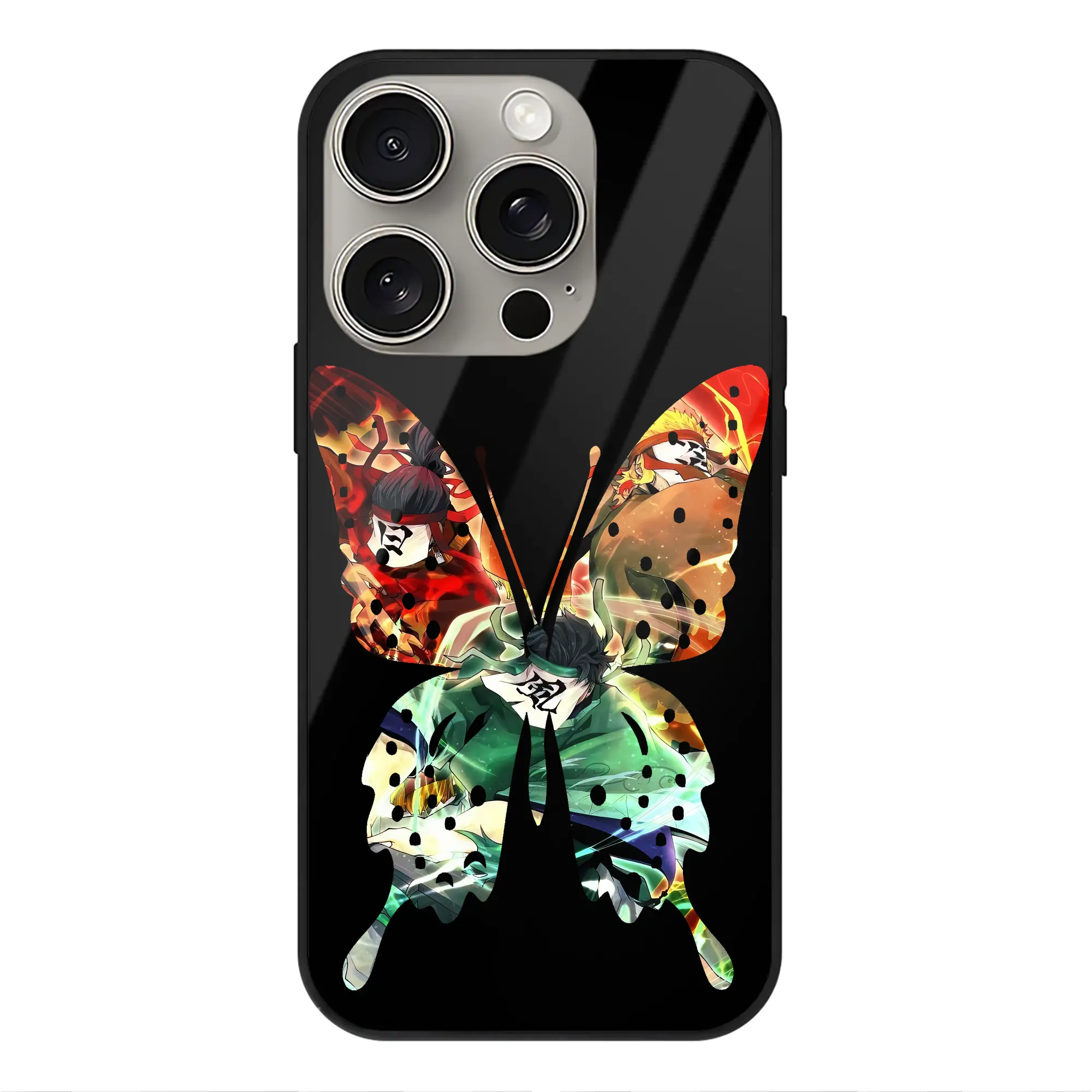 鬼滅の刃 グッズ,竈門 炭治郎 - IPhone15Pro対応 ・ スマホケース ・ 背面ガラス ・ TPU+強化ガラス ・ 耐衝撃 ・ 黄変防止 ・ ワイヤレス充電対応 ・ 3D立体ボタン