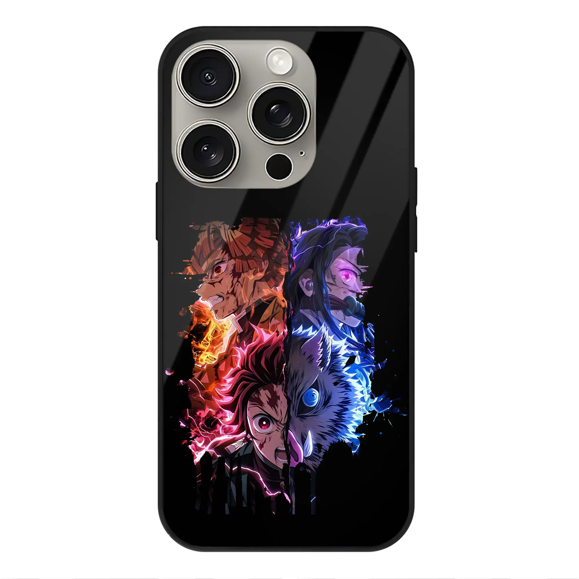 鬼滅の刃 グッズ,竈門 炭治郎 - IPhone15Pro対応 ・ スマホケース ・ 背面ガラス ・ TPU+強化ガラス ・ 耐衝撃 ・ 黄変防止 ・ ワイヤレス充電対応 ・ 3D立体ボタン