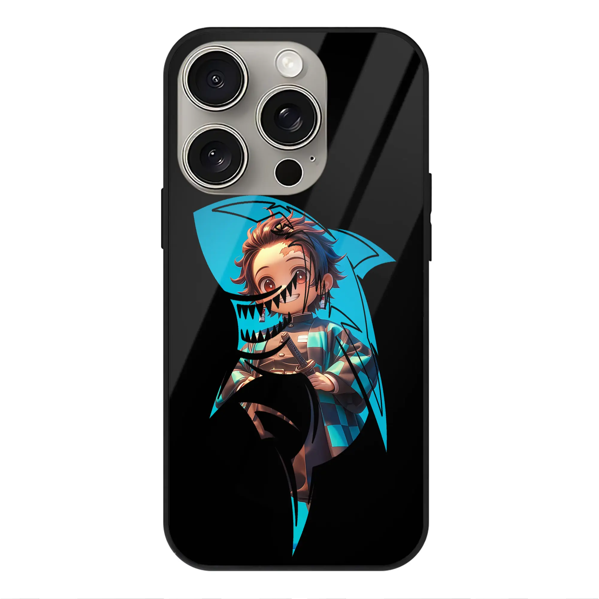 鬼滅の刃 グッズ,竈門 炭治郎 - IPhone15Pro対応 ・ スマホケース ・ 背面ガラス ・ TPU+強化ガラス ・ 耐衝撃 ・ 黄変防止 ・ ワイヤレス充電対応 ・ 3D立体ボタン