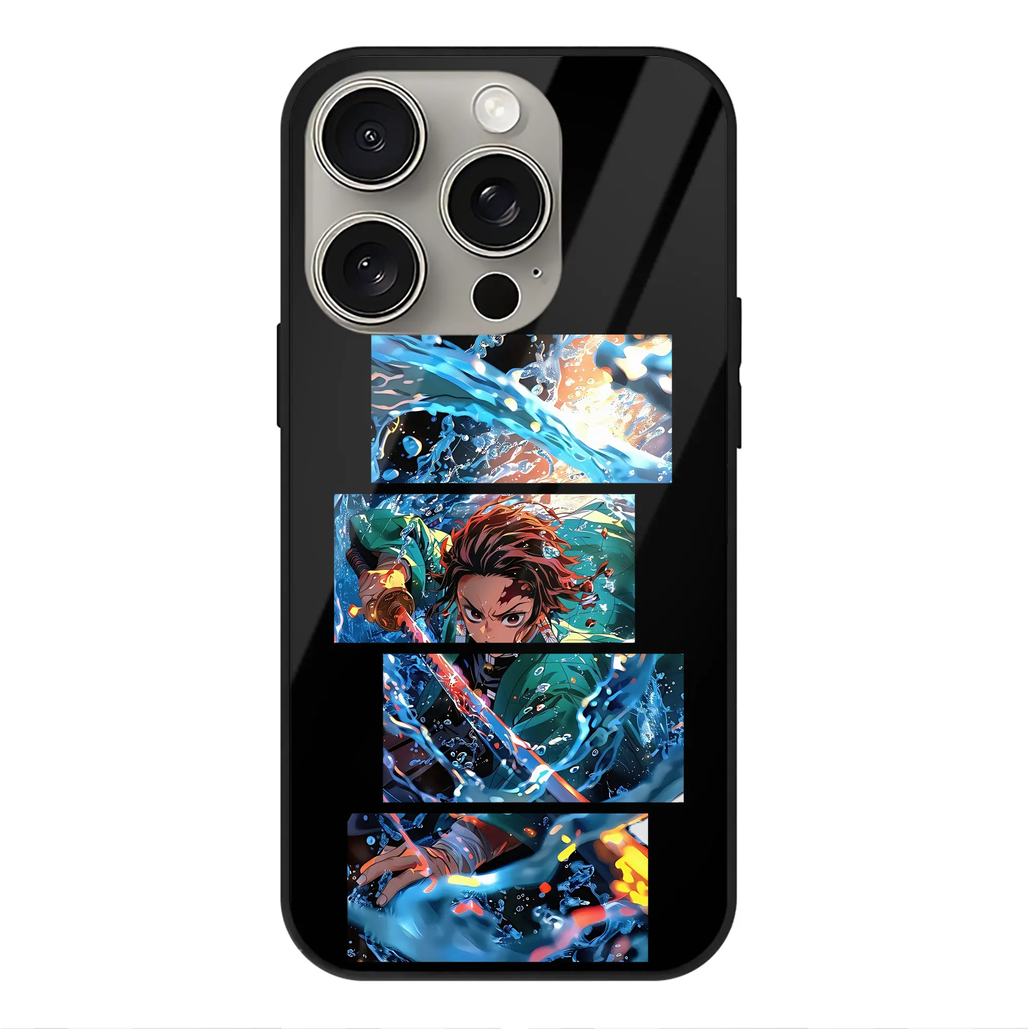 鬼滅の刃 グッズ,竈門 炭治郎 - IPhone15Pro対応 ・ スマホケース ・ 背面ガラス ・ TPU+強化ガラス ・ 耐衝撃 ・ 黄変防止 ・ ワイヤレス充電対応 ・ 3D立体ボタン