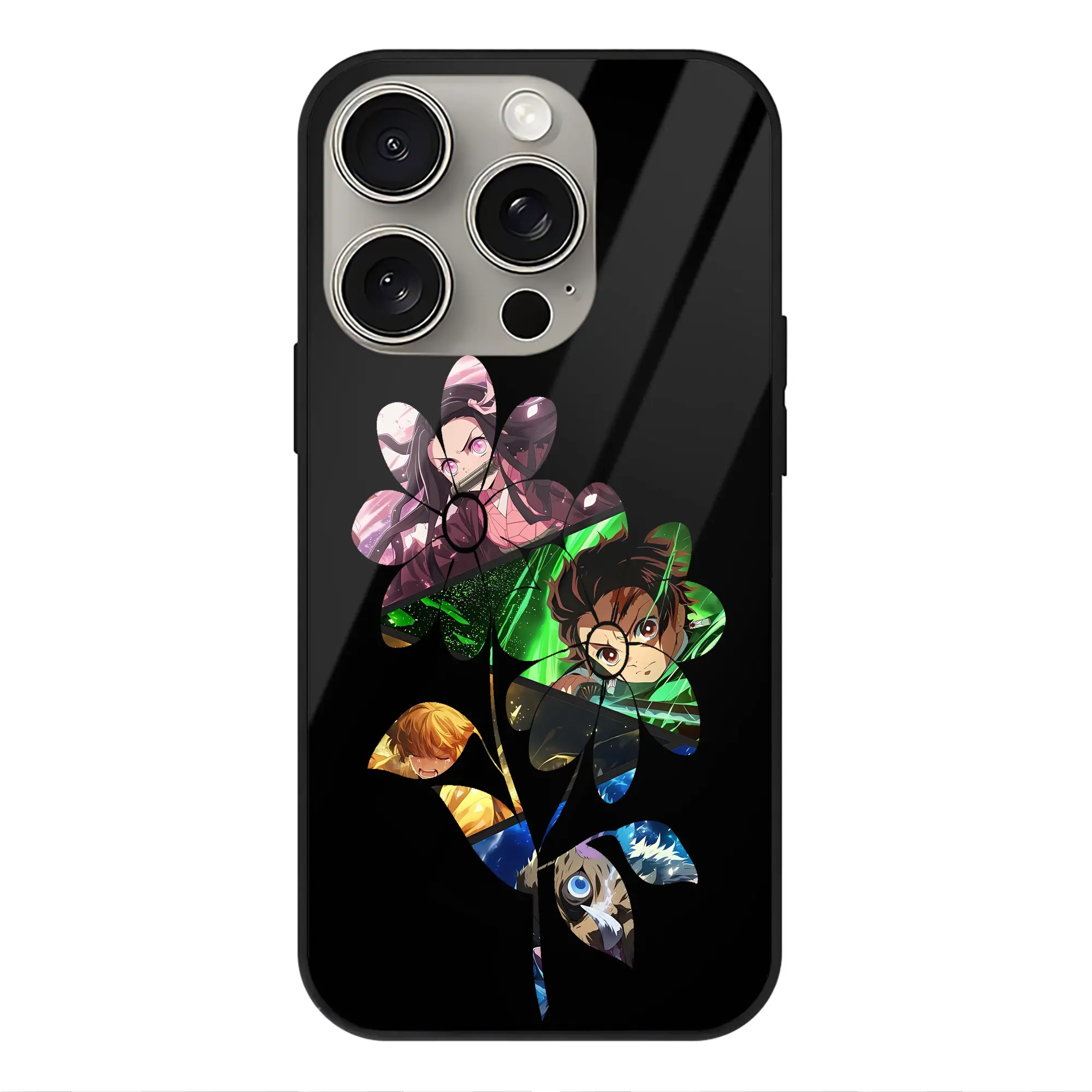 鬼滅の刃 グッズ,竈門 炭治郎 - IPhone15Pro対応 ・ スマホケース ・ 背面ガラス ・ TPU+強化ガラス ・ 耐衝撃 ・ 黄変防止 ・ ワイヤレス充電対応 ・ 3D立体ボタン