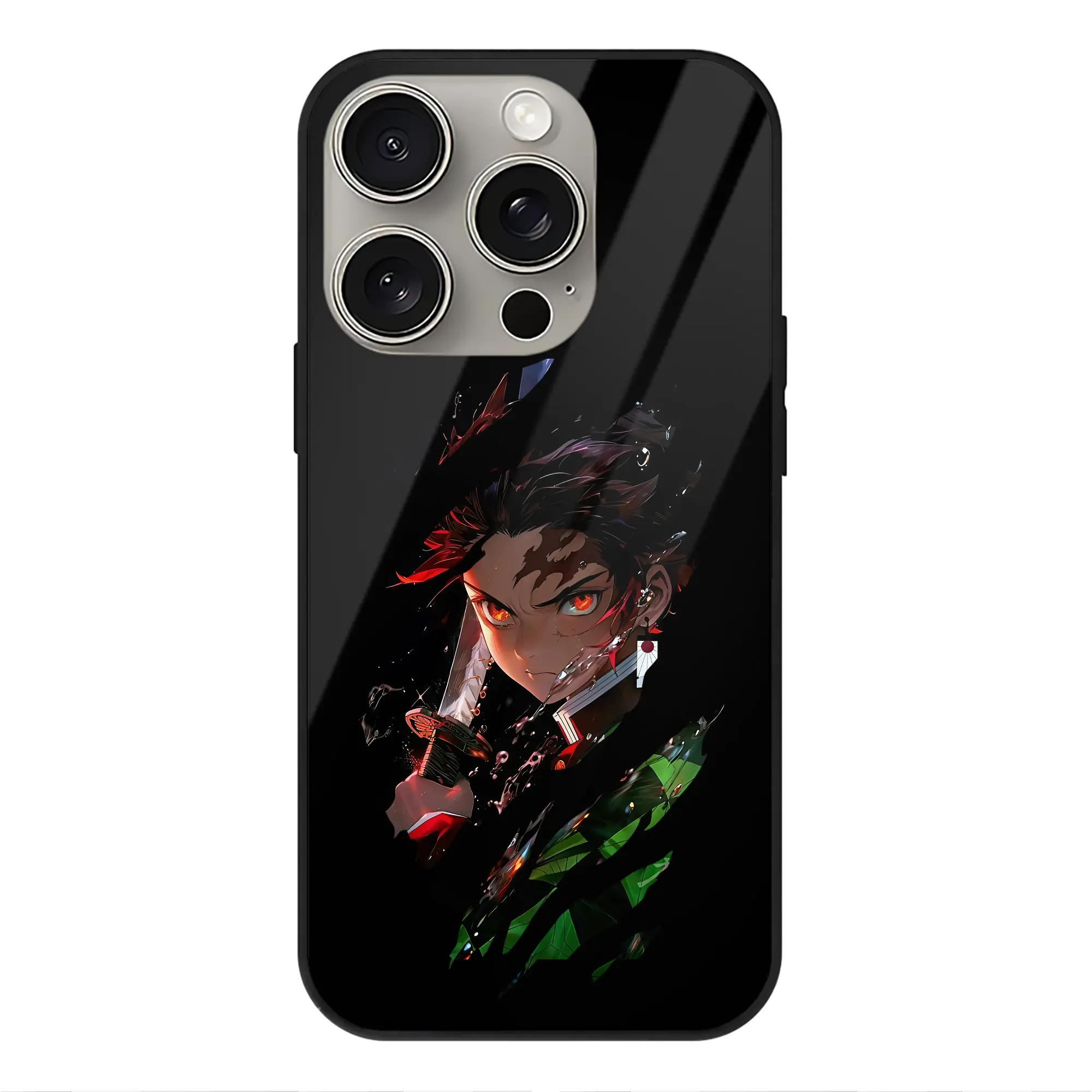 鬼滅の刃 グッズ,竈門 炭治郎 - IPhone15Pro対応 ・ スマホケース ・ 背面ガラス ・ TPU+強化ガラス ・ 耐衝撃 ・ 黄変防止 ・ ワイヤレス充電対応 ・ 3D立体ボタン