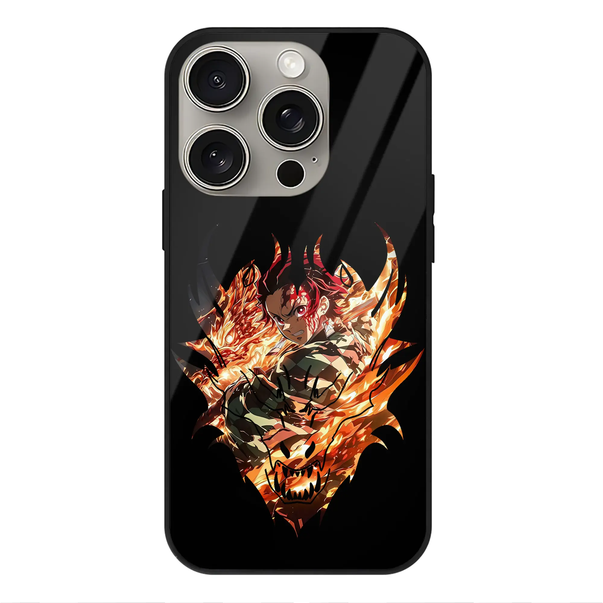 鬼滅の刃 グッズ,竈門 炭治郎 - IPhone15Pro対応 ・ スマホケース ・ 背面ガラス ・ TPU+強化ガラス ・ 耐衝撃 ・ 黄変防止 ・ ワイヤレス充電対応 ・ 3D立体ボタン