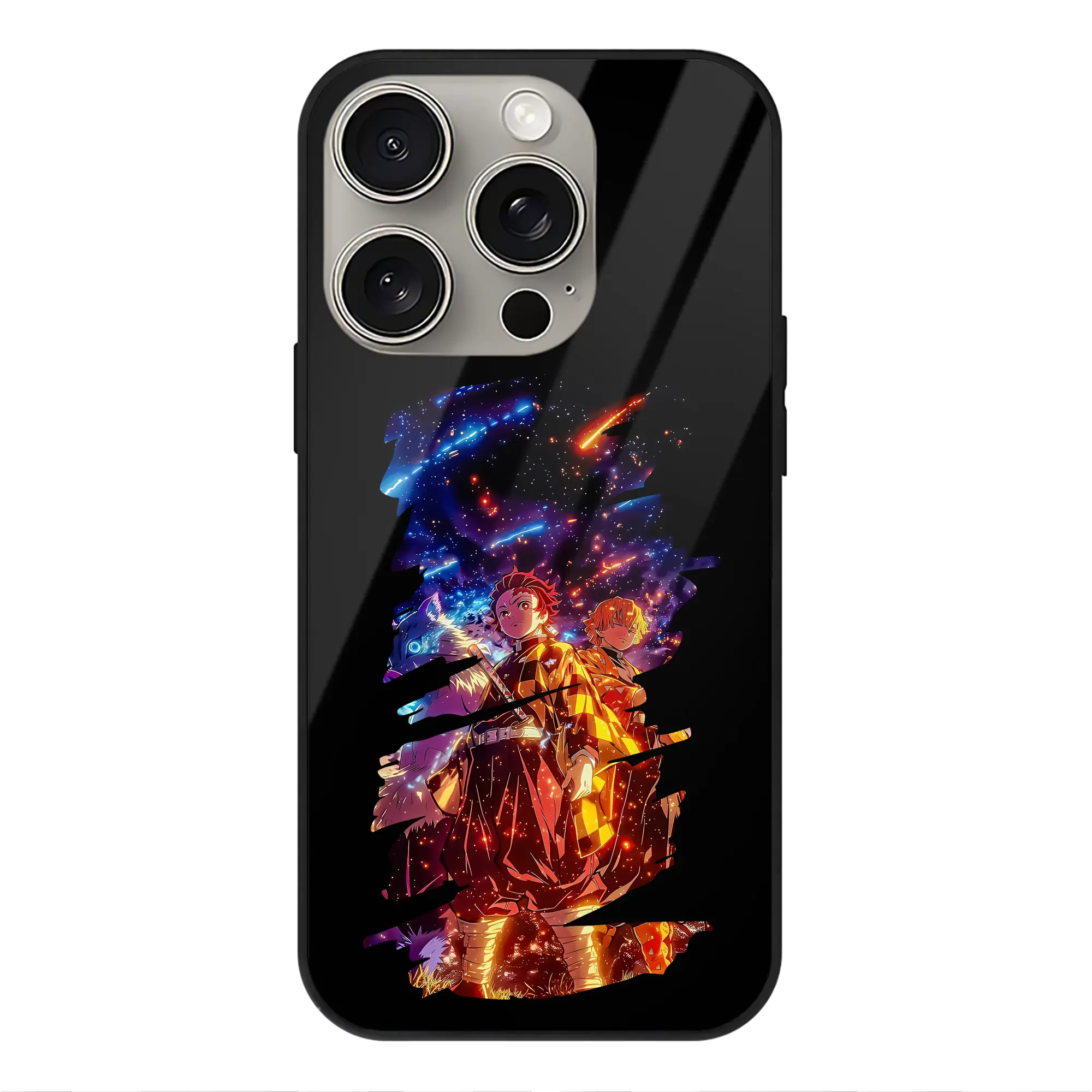 鬼滅の刃 グッズ,竈門 炭治郎 - IPhone15Pro対応 ・ スマホケース ・ 背面ガラス ・ TPU+強化ガラス ・ 耐衝撃 ・ 黄変防止 ・ ワイヤレス充電対応 ・ 3D立体ボタン