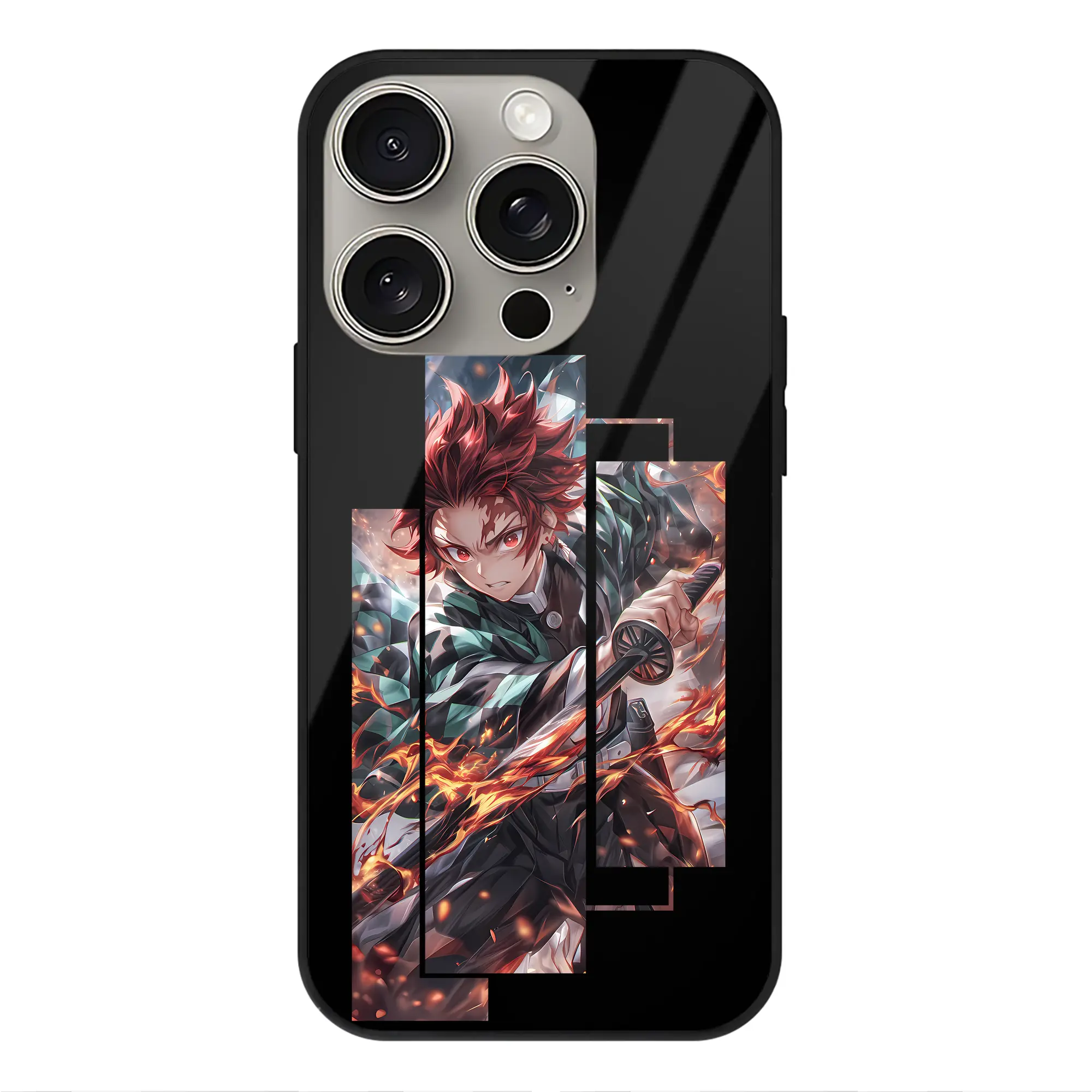 鬼滅の刃 グッズ,竈門 炭治郎 - IPhone15Pro対応 ・ スマホケース ・ 背面ガラス ・ TPU+強化ガラス ・ 耐衝撃 ・ 黄変防止 ・ ワイヤレス充電対応 ・ 3D立体ボタン