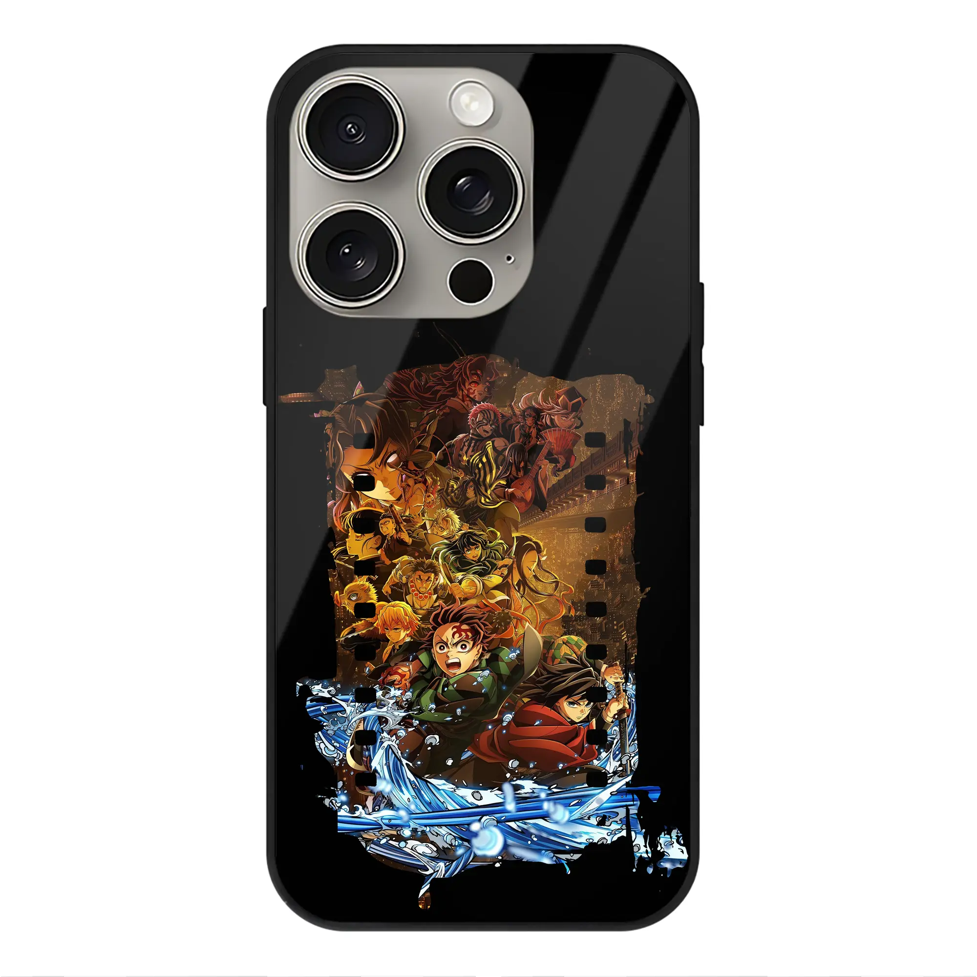 鬼滅の刃 グッズ,竈門 炭治郎 - IPhone15Pro対応 ・ スマホケース ・ 背面ガラス ・ TPU+強化ガラス ・ 耐衝撃 ・ 黄変防止 ・ ワイヤレス充電対応 ・ 3D立体ボタン