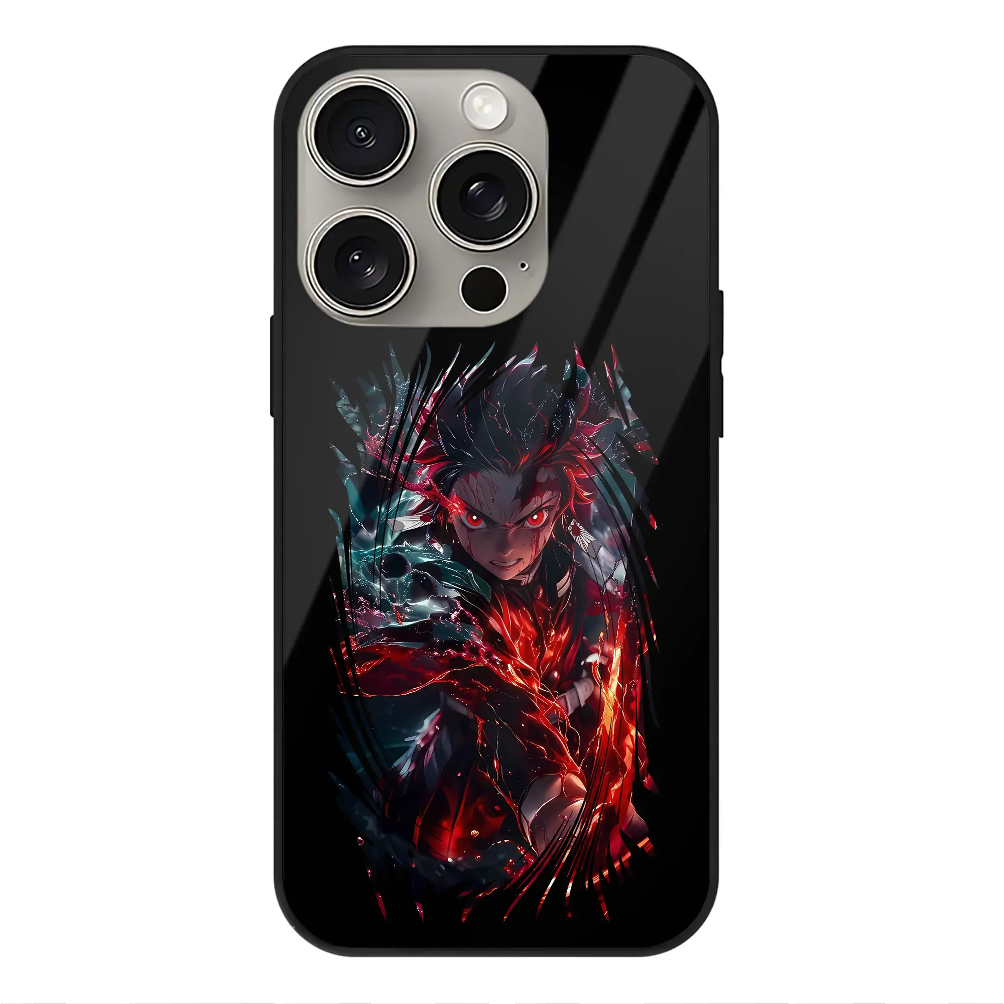 鬼滅の刃 グッズ,竈門 炭治郎 - IPhone15Pro対応 ・ スマホケース ・ 背面ガラス ・ TPU+強化ガラス ・ 耐衝撃 ・ 黄変防止 ・ ワイヤレス充電対応 ・ 3D立体ボタン