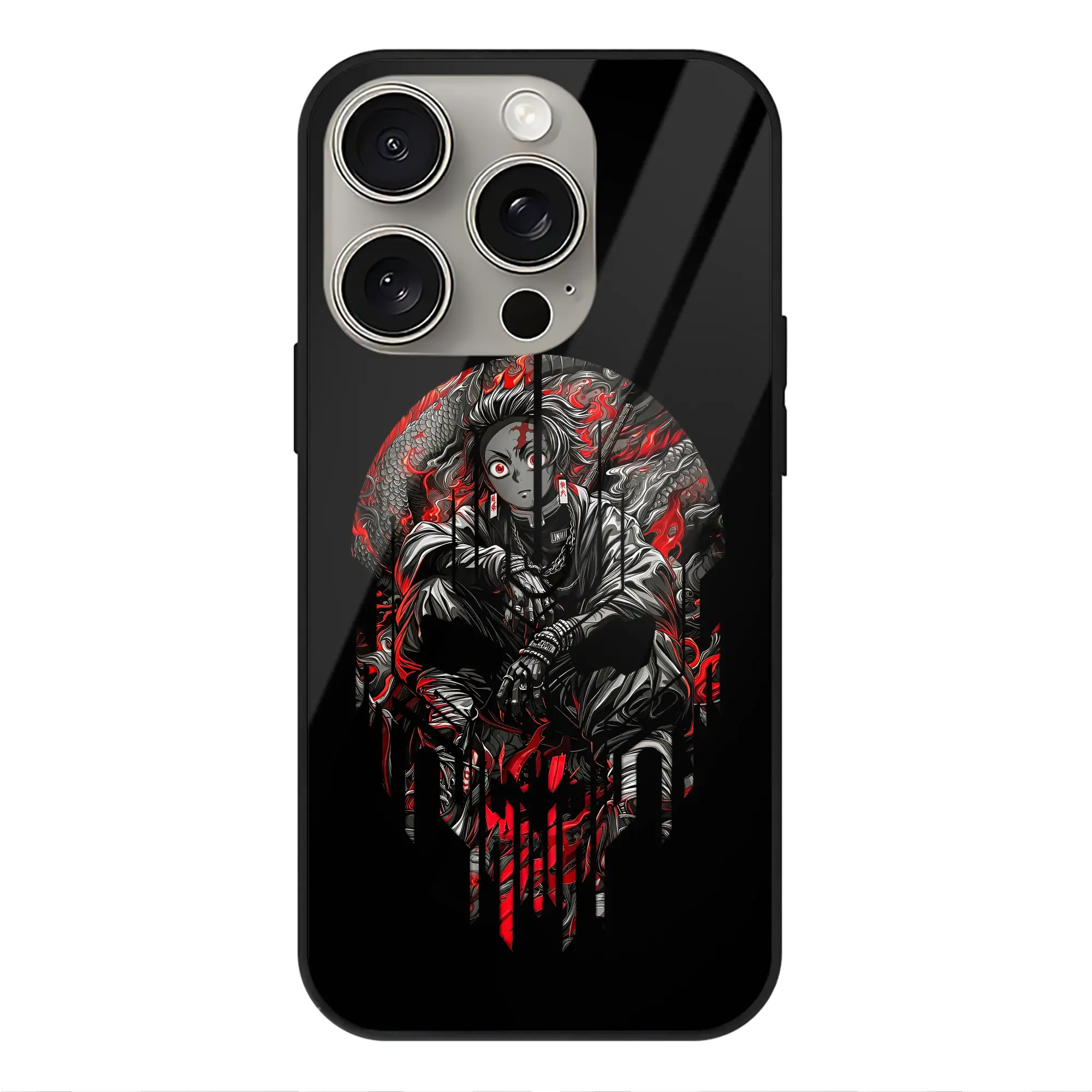 鬼滅の刃 グッズ,竈門 炭治郎 - IPhone15Pro対応 ・ スマホケース ・ 背面ガラス ・ TPU+強化ガラス ・ 耐衝撃 ・ 黄変防止 ・ ワイヤレス充電対応 ・ 3D立体ボタン