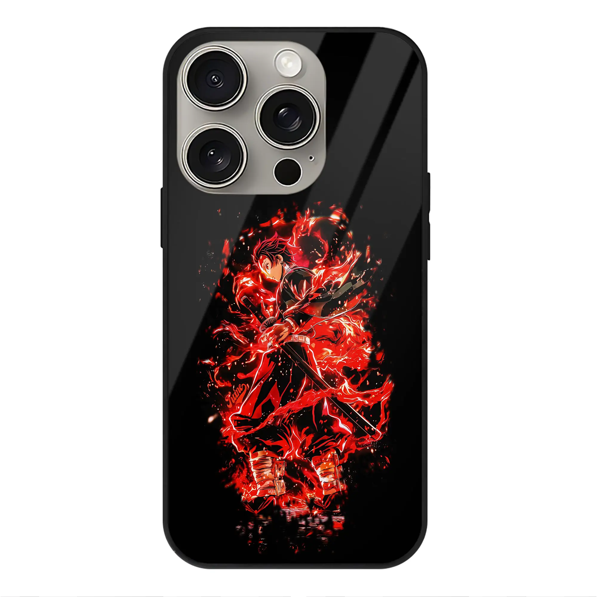 鬼滅の刃 グッズ,竈門 炭治郎 - IPhone15Pro対応 ・ スマホケース ・ 背面ガラス ・ TPU+強化ガラス ・ 耐衝撃 ・ 黄変防止 ・ ワイヤレス充電対応 ・ 3D立体ボタン