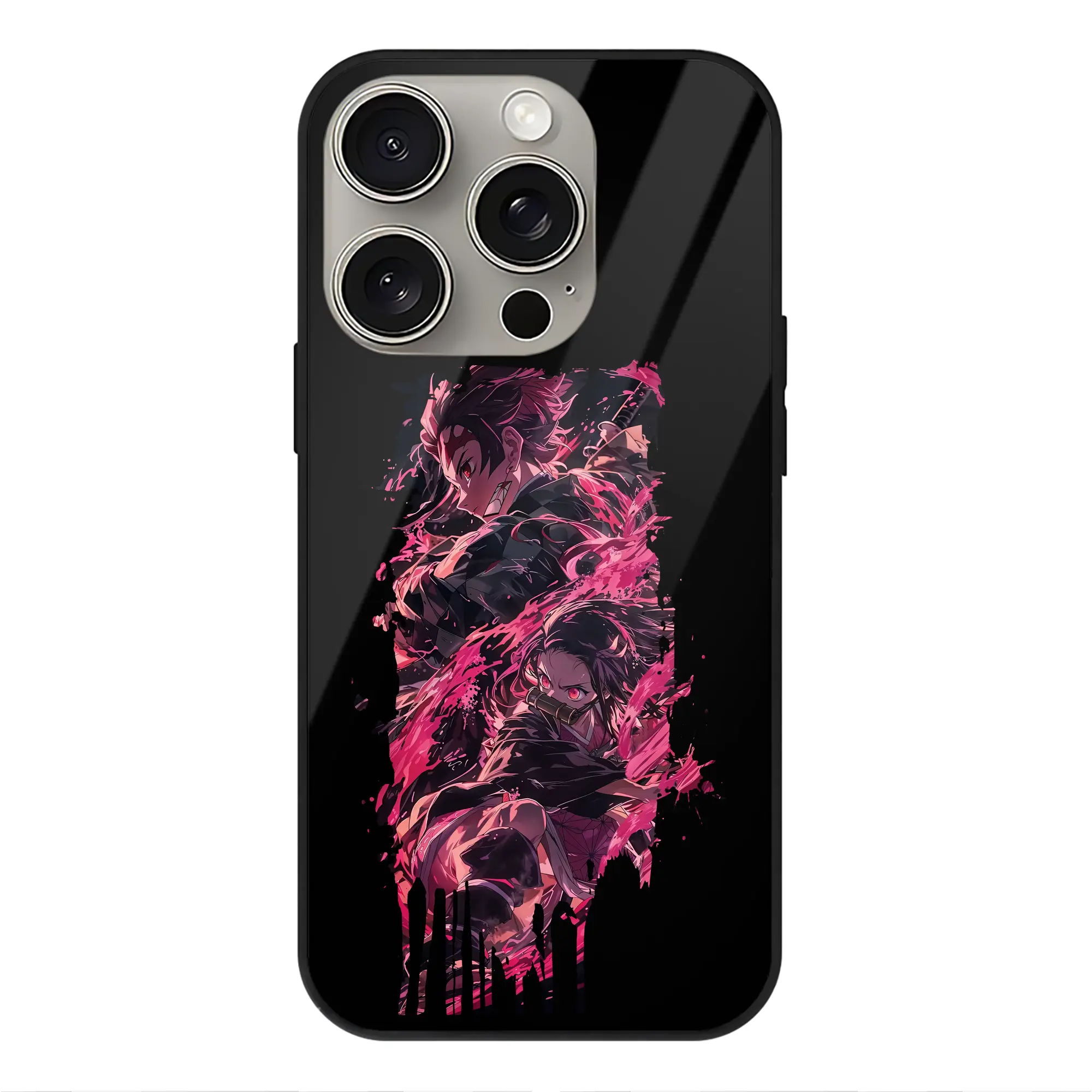 鬼滅の刃 グッズ,竈門 炭治郎 - IPhone15Pro対応 ・ スマホケース ・ 背面ガラス ・ TPU+強化ガラス ・ 耐衝撃 ・ 黄変防止 ・ ワイヤレス充電対応 ・ 3D立体ボタン