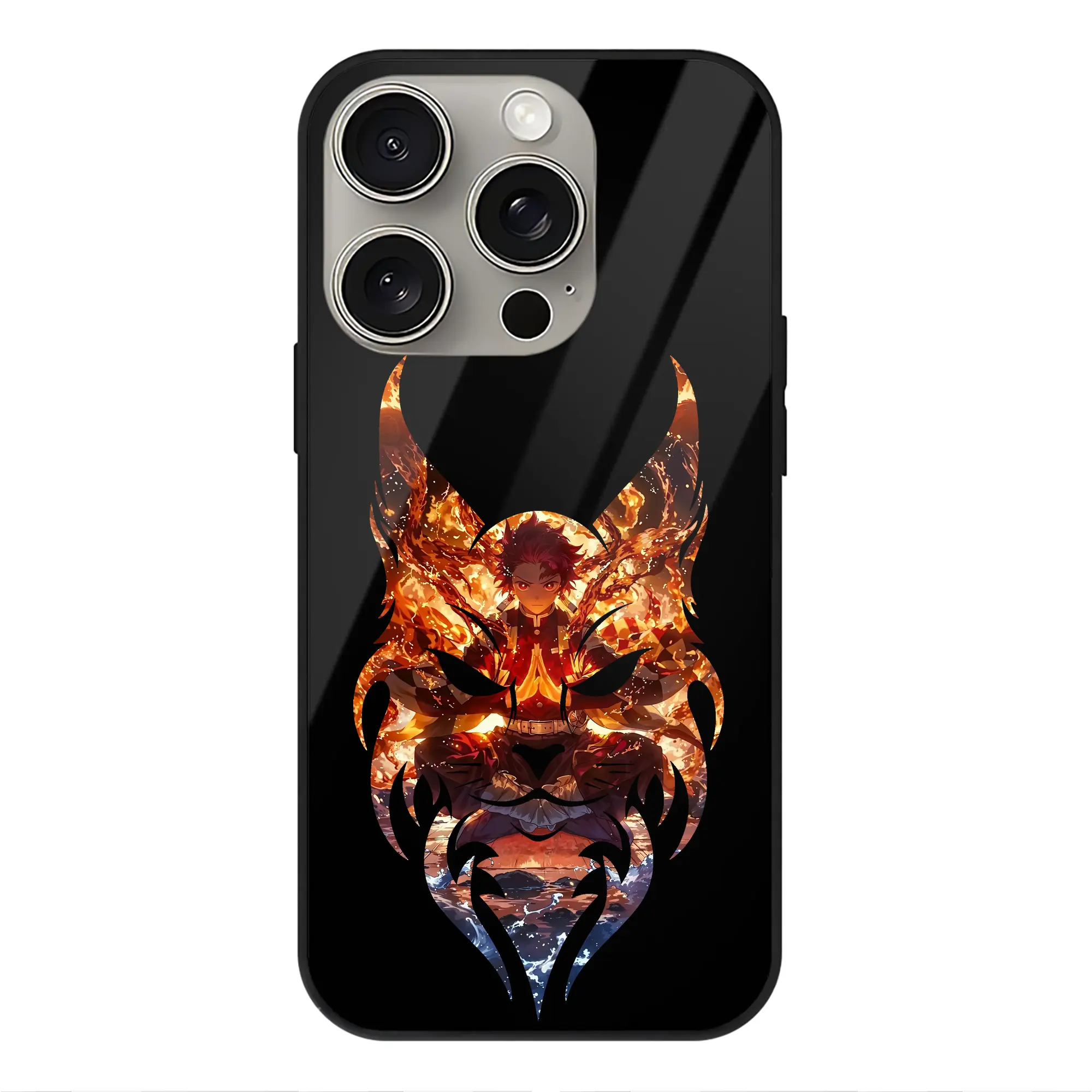 鬼滅の刃 グッズ,竈門 炭治郎 - IPhone15Pro対応 ・ スマホケース ・ 背面ガラス ・ TPU+強化ガラス ・ 耐衝撃 ・ 黄変防止 ・ ワイヤレス充電対応 ・ 3D立体ボタン